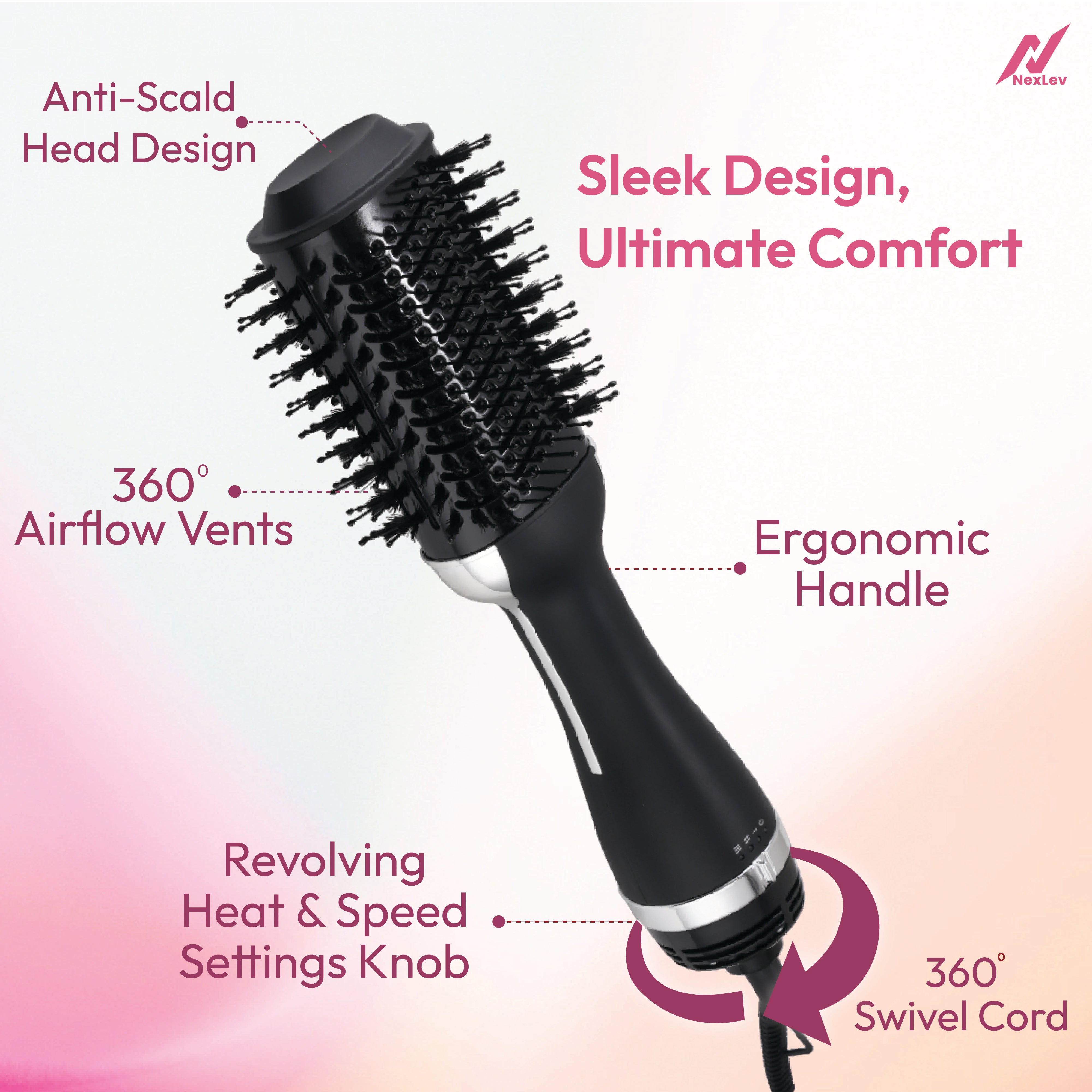 Nexlev IONIC Volumizer Hair Brush | (V-01)