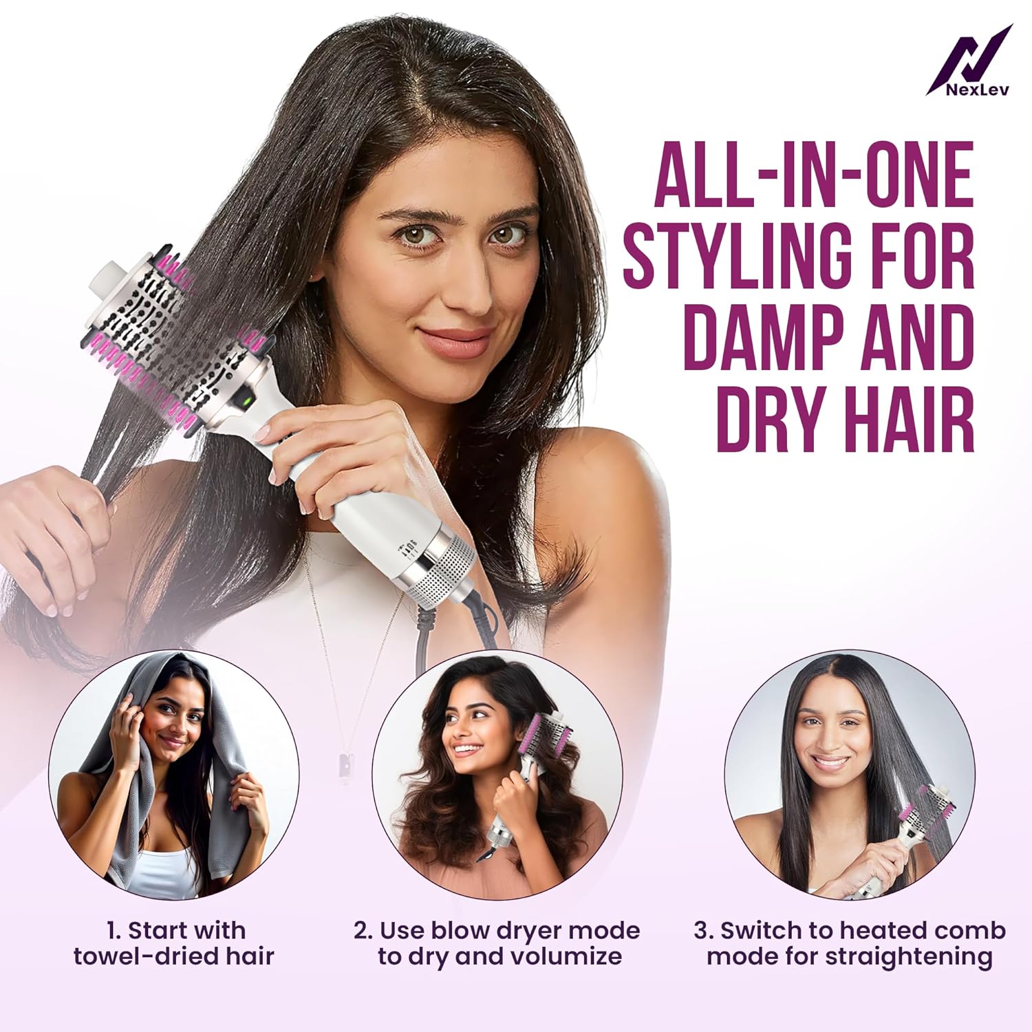 NexLev IONIC Volumizer + Straightening Brush|V-02