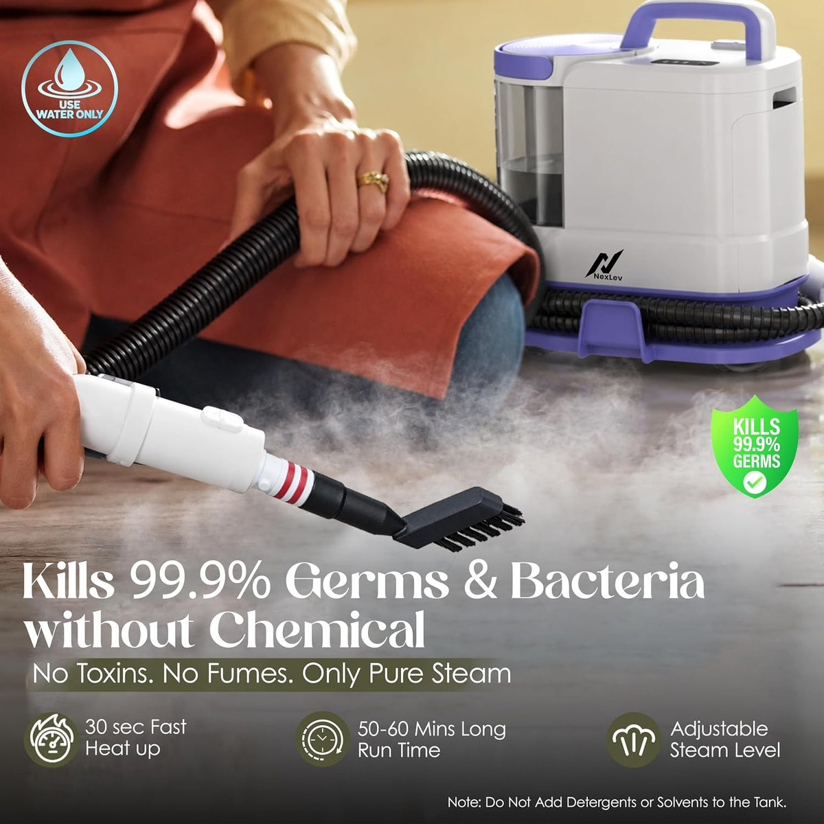 NexLev SteamXpert Steam Cleaner and Mop for Home, 1800W, 1850ml Tank, 30 Sec Heat-Up, 110°C Steam, 50-60 Min Run Time, 12 Accessories for Floor, Kitchen, Bathroom, Sofa and Glass, White (SC-06)
