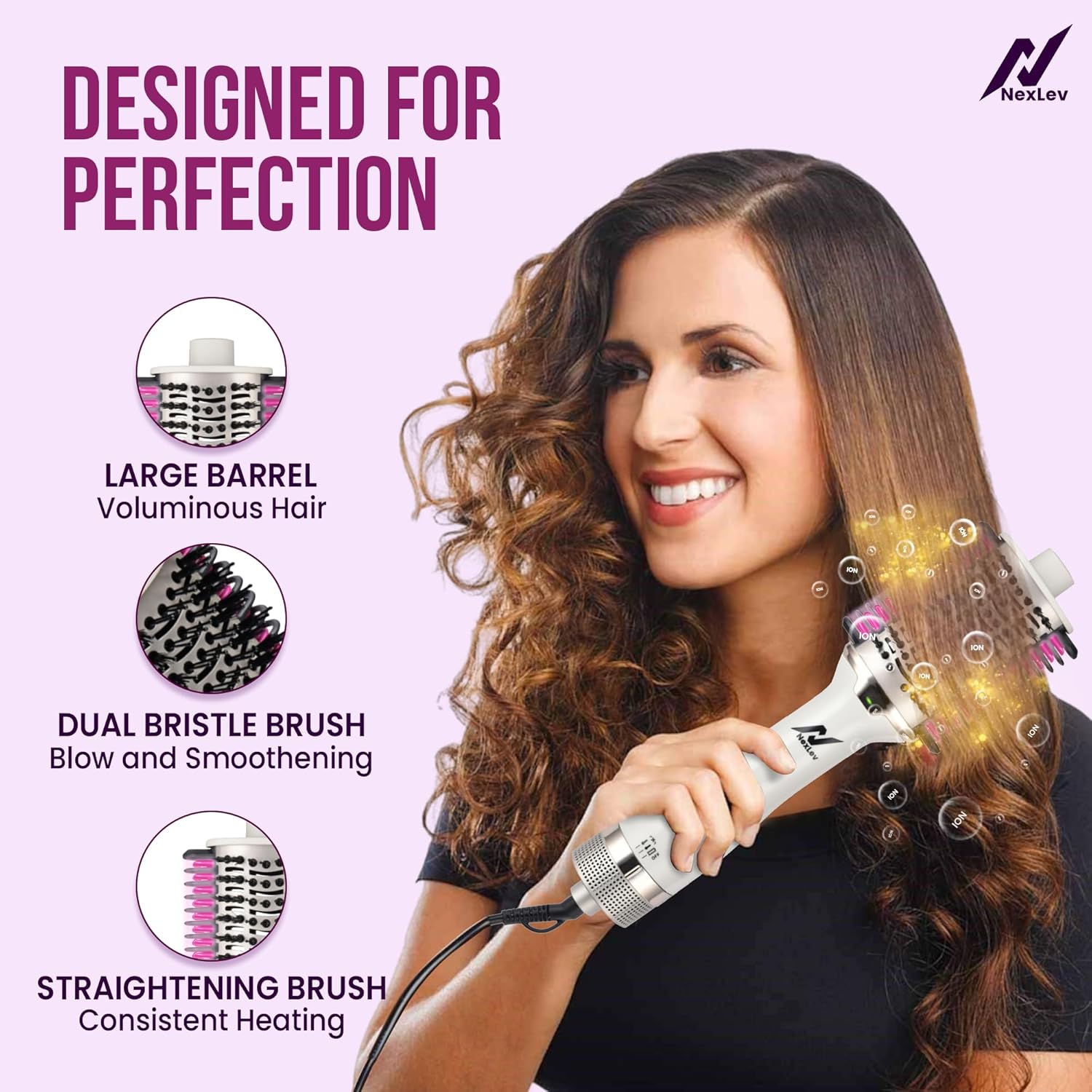 NexLev IONIC Volumizer + Straightening Brush|V-02