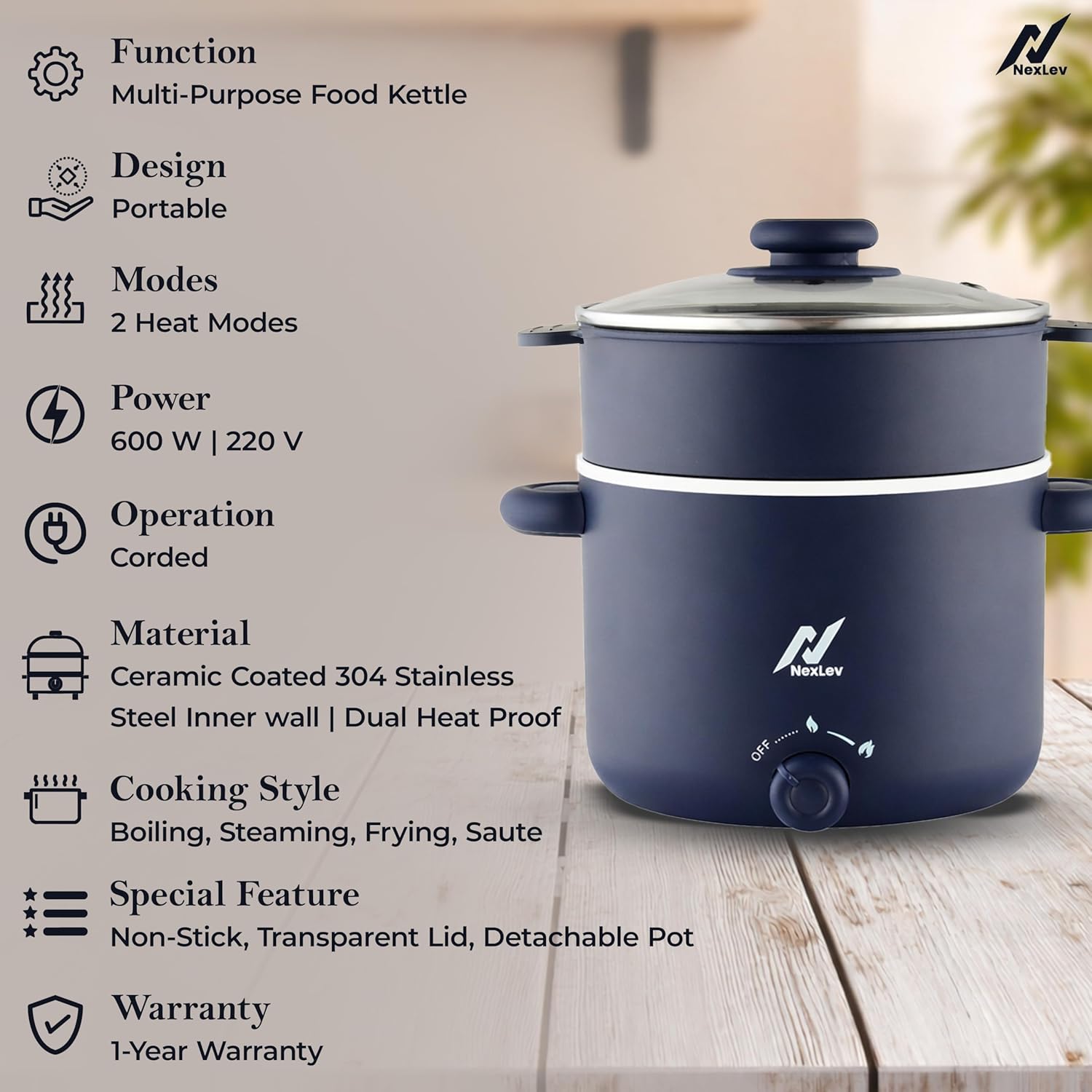 Nexlev Multipurpose Electric Food Kettle KE-02