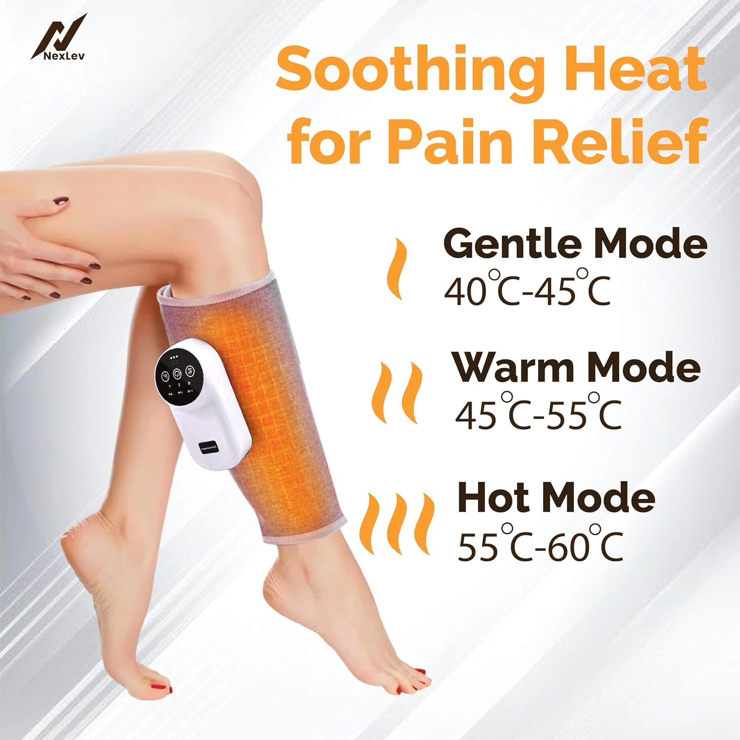 NexLev Calf Massager | Daily Use Leg Massager for Sore Muscle |1 Piece | Hand Like Massage with Air Compression | Improve Blood Circulation & Relieve Pain | 2500 mAh | Large Belt | Type C | CFM-01