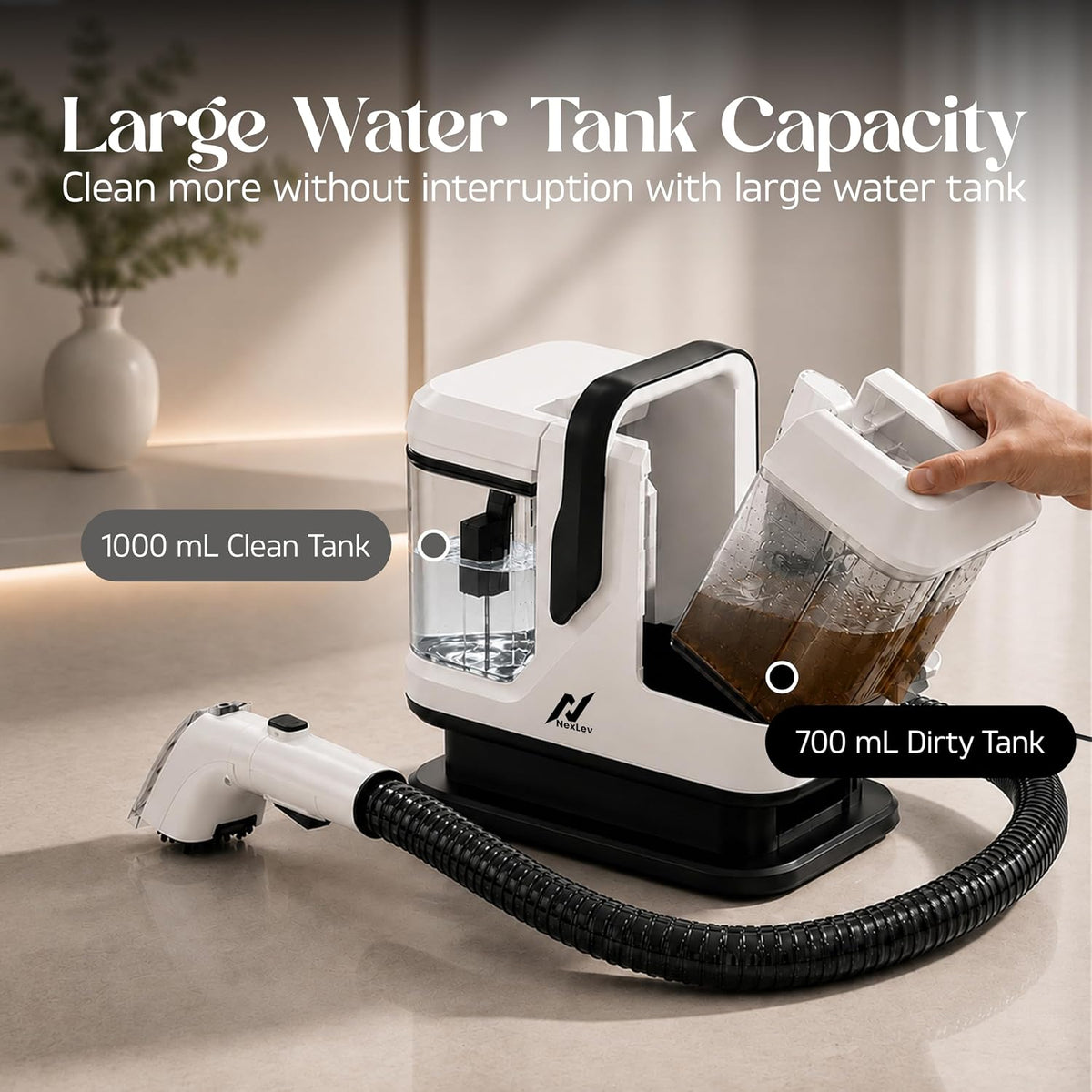 Nexlev SP-02 SpoTech Portable Spot Cleaner | 14kPa Suction, 450W | Spray & Suction Stain Remover with Self-Cleaning | 5 Attachments | For Carpet, Sofa & Car Seats