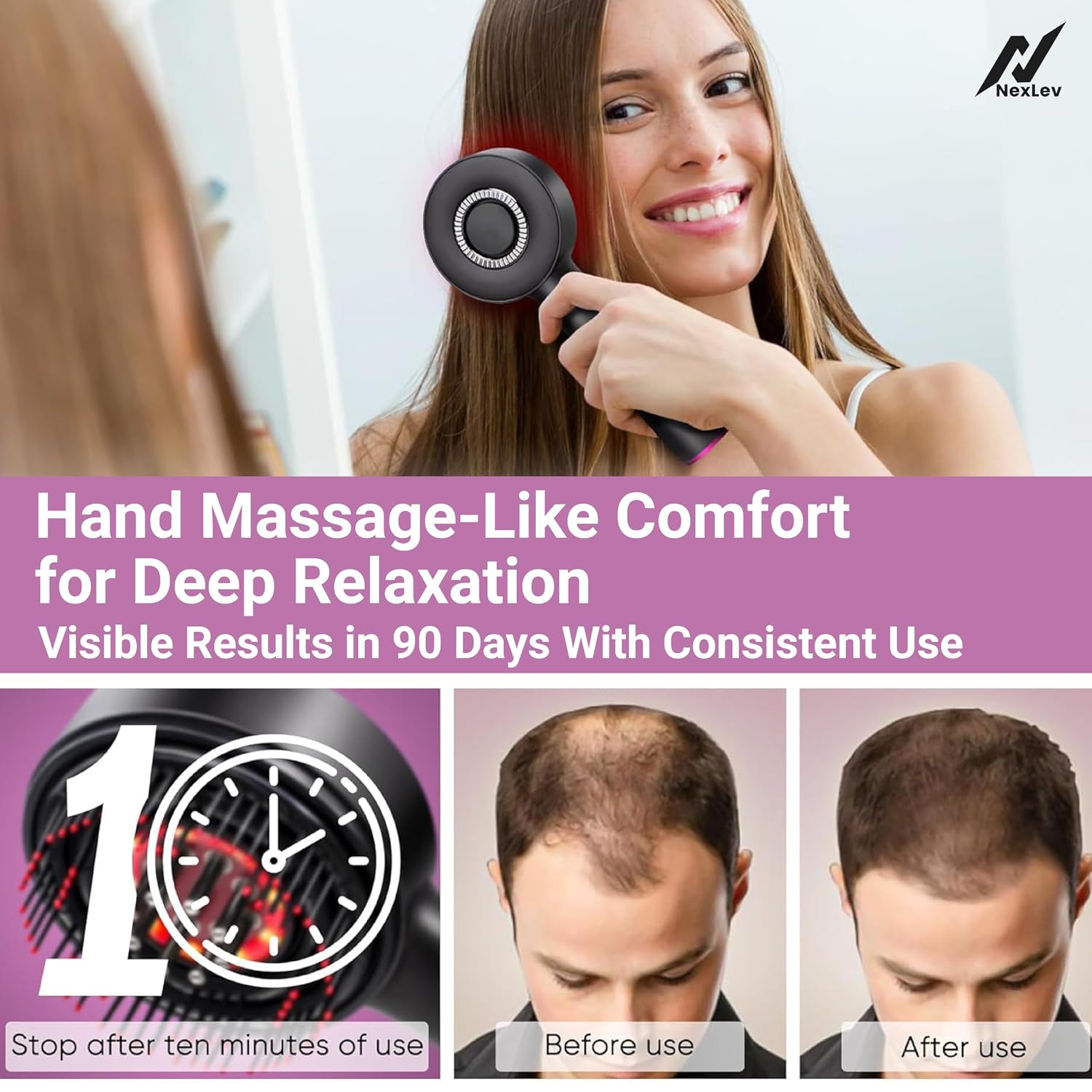 NexLev Oil Applicator Comb|Red Led Light Therapy |Boost Hair Growth| Reduce Dandruff | Relieve Stress |High Vibration Corded Electric Scalp/Head Massager | 6 ML Oil Tank | 2 Hr Run-Time| Type-C|EA-02