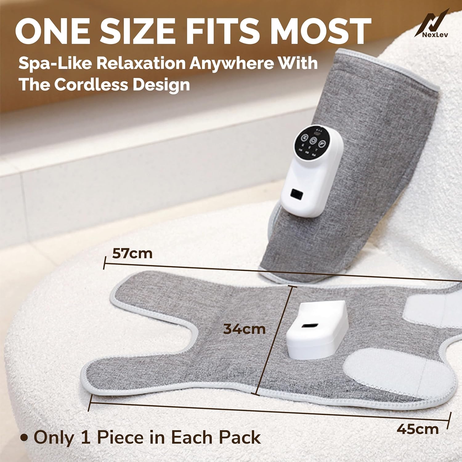 NexLev Calf Massager | Daily Use Leg Massager for Sore Muscle |1 Piece | Hand Like Massage with Air Compression | Improve Blood Circulation & Relieve Pain | 2500 mAh | Large Belt | Type C | CFM-01
