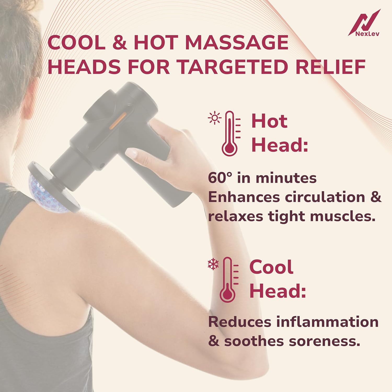 NexLev Hot & Cold Massage Gun|6 Modes | Deep Tissue Massage for Neck Back Shoulder Feet & Lower Back|6 Attachments MGC-03