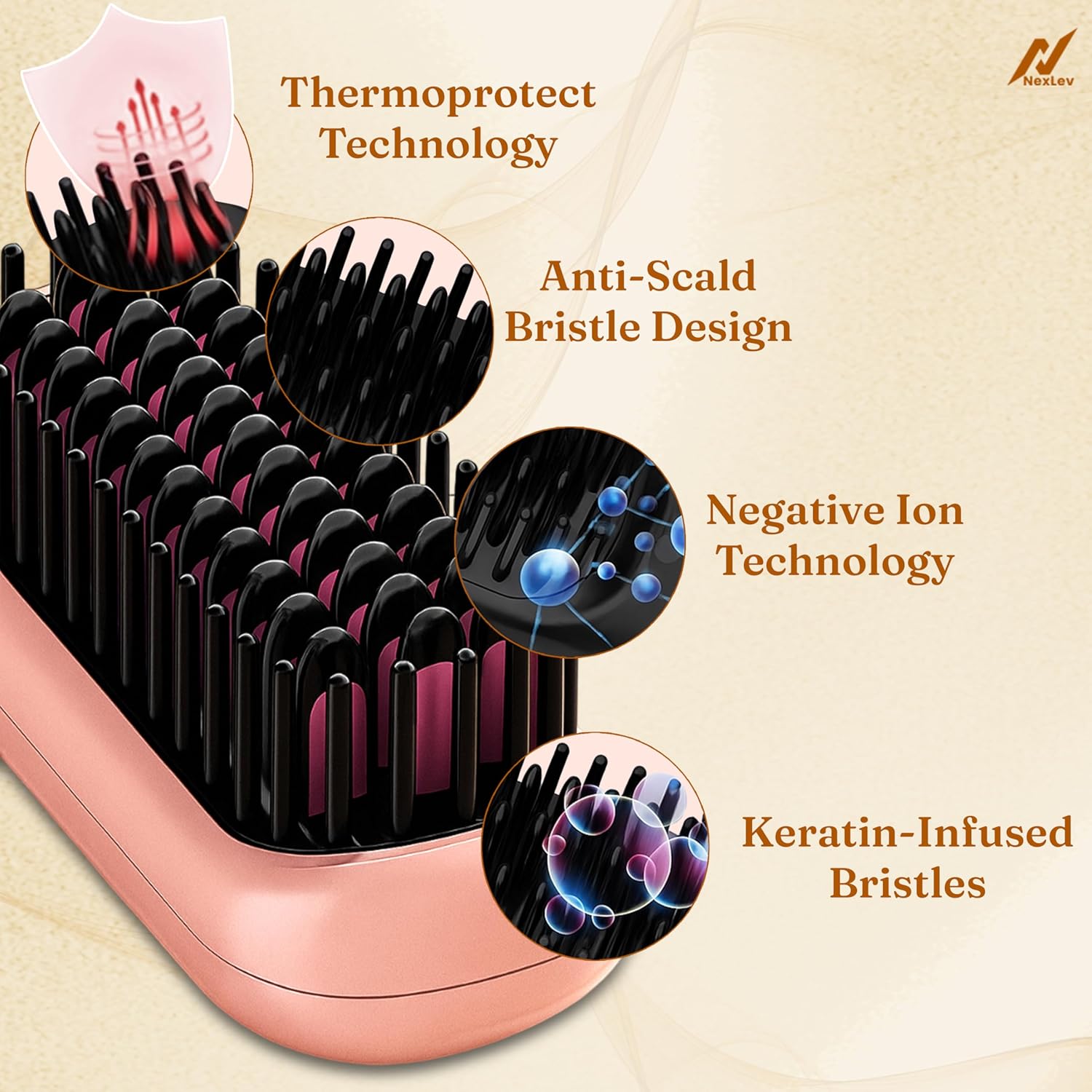 Nexlev Cordless Hair Straightener Brush | HSB-04