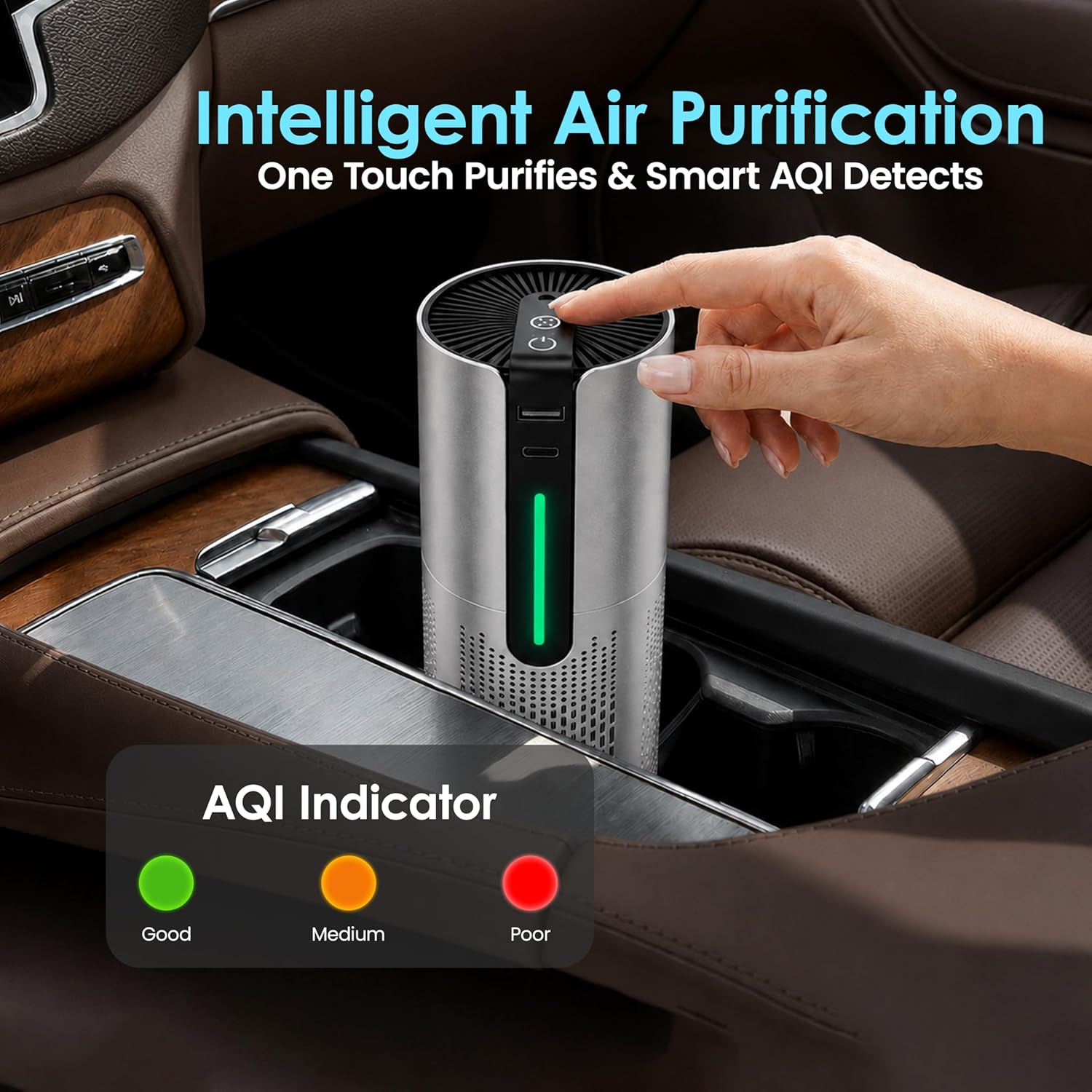 NexLev Car Air Purifier | CAP-05 Air Purifier For Living Room with H13 HEPA Filter, Activated Carbon, Negative Ion Generator & 360° Air Intake, USB Type-C, Removes PM 2.5 & PM 10 | CAP-05