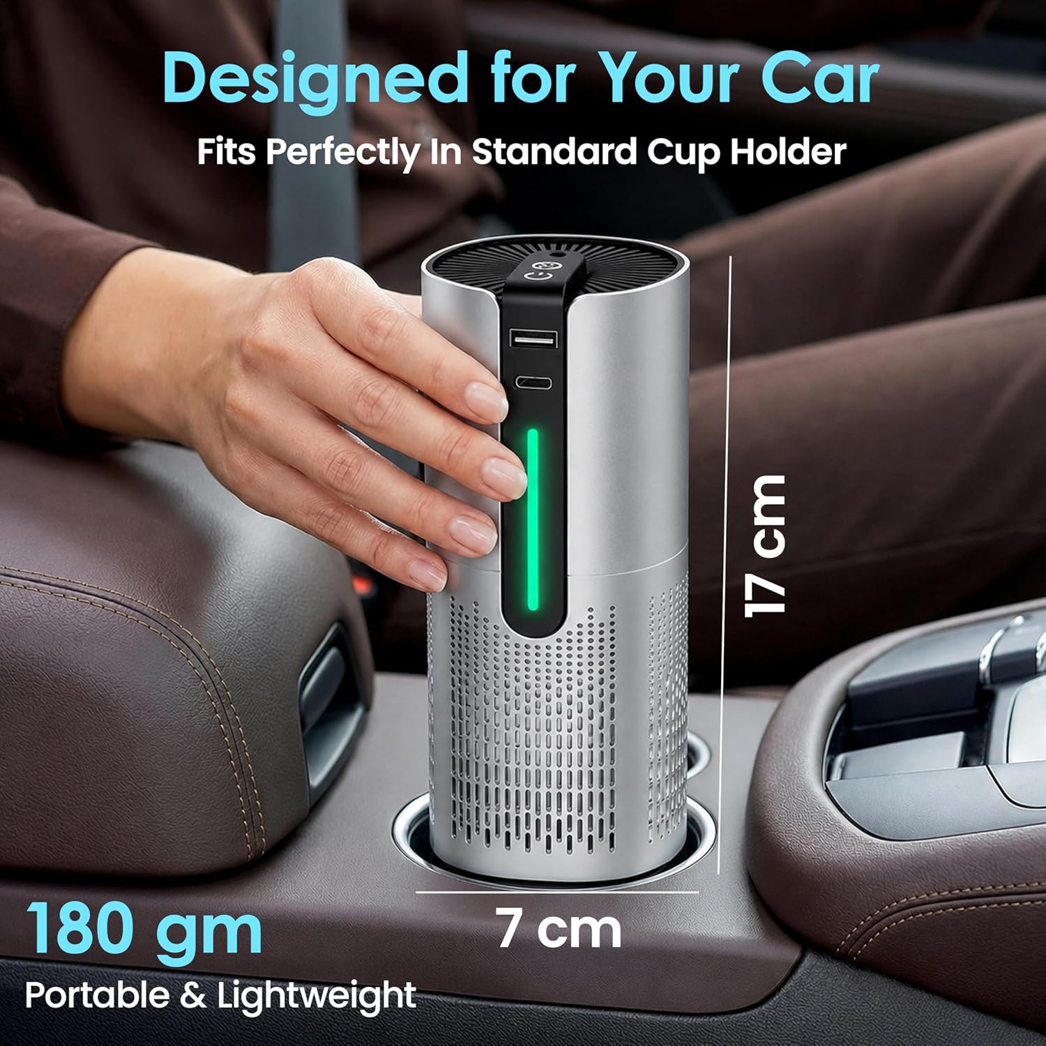 NexLev Car Air Purifier | CAP-05 Air Purifier For Living Room with H13 HEPA Filter, Activated Carbon, Negative Ion Generator & 360° Air Intake, USB Type-C, Removes PM 2.5 & PM 10 | CAP-05