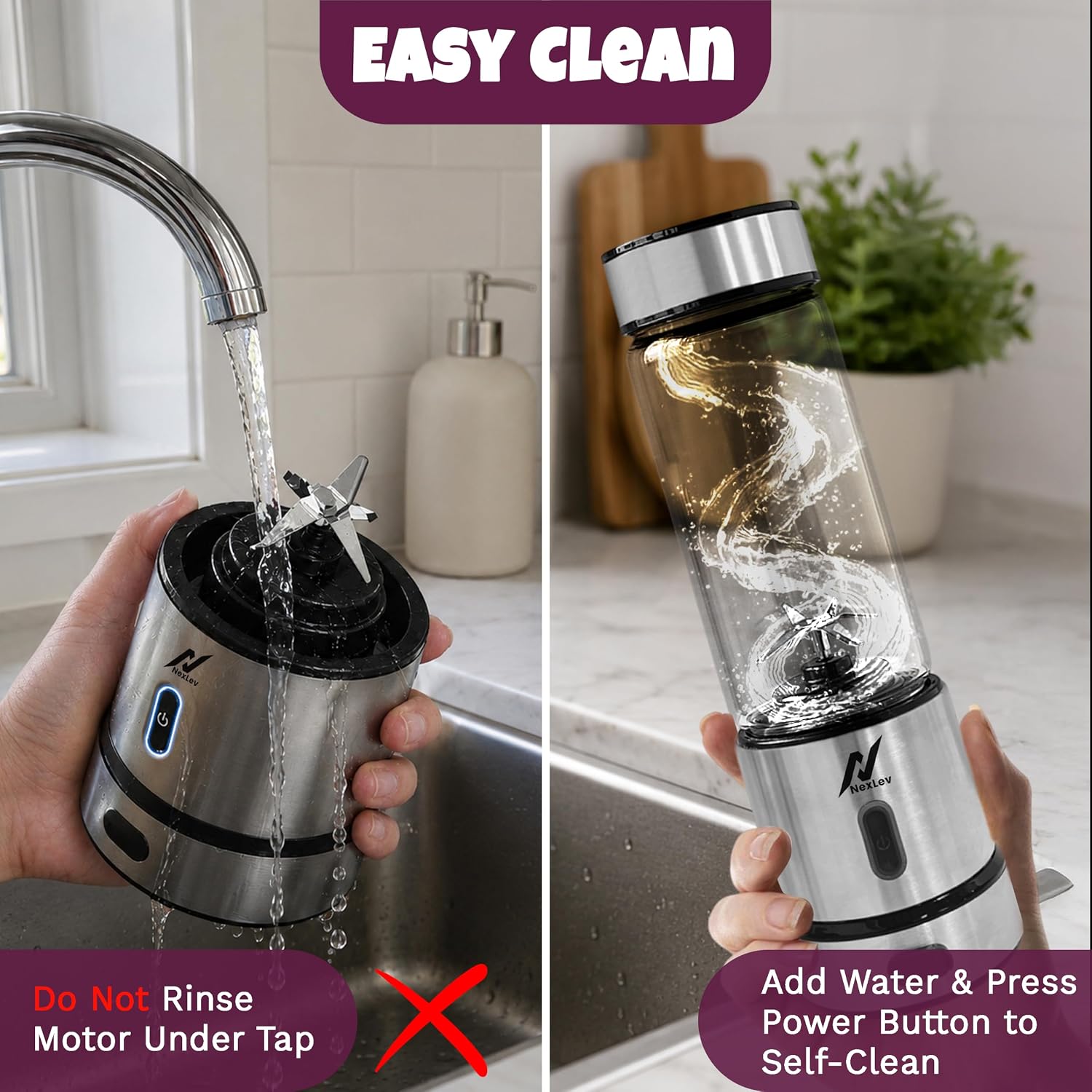 NexLev Portable Blender | 6 Leaf Stainless Steel Blade Portable Blender for Smoothie and Juices Milkshakes & Ice Crushing | 3000 mAh Type C Rechargeable Battery | 450ml | Kitchen & Travel Use | PB-01