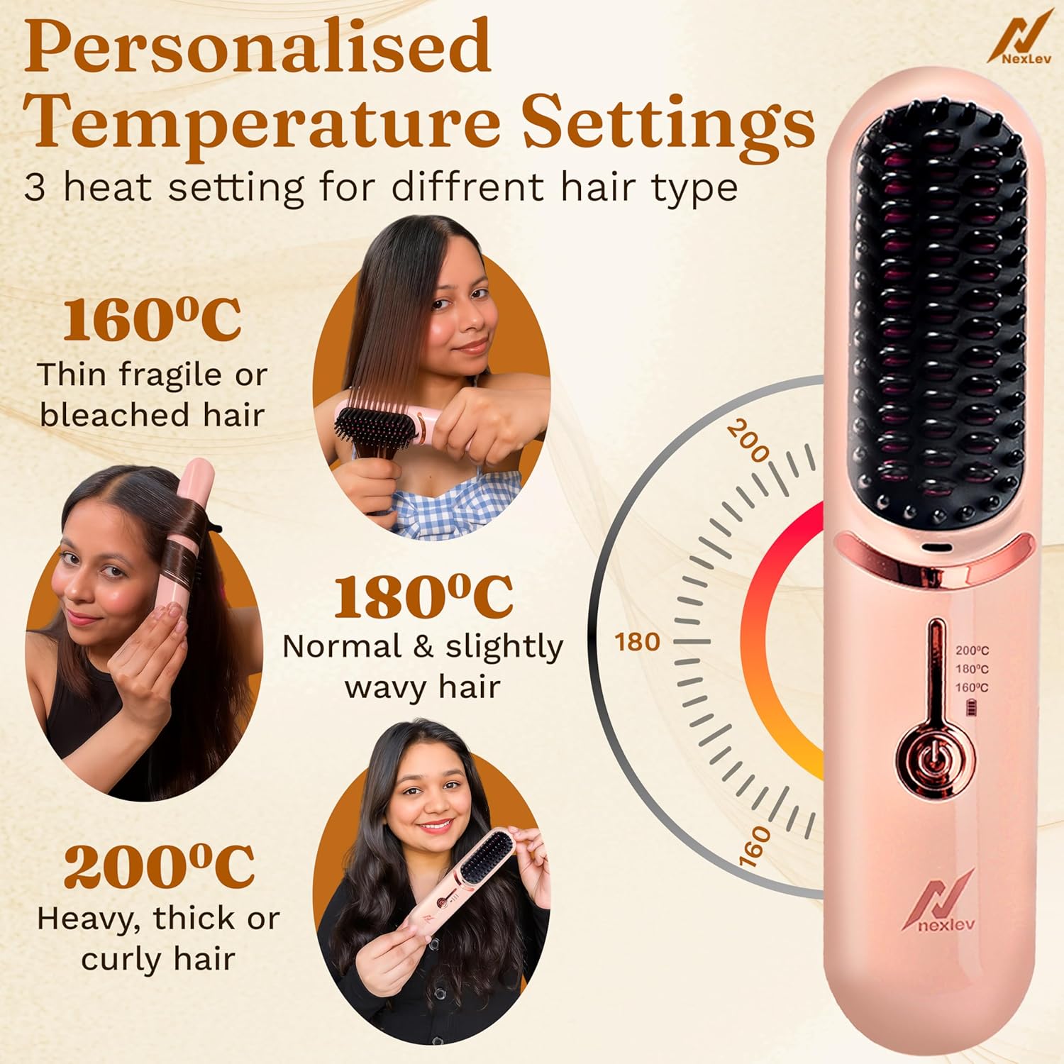 Nexlev Cordless Hair Straightener Brush | HSB-04