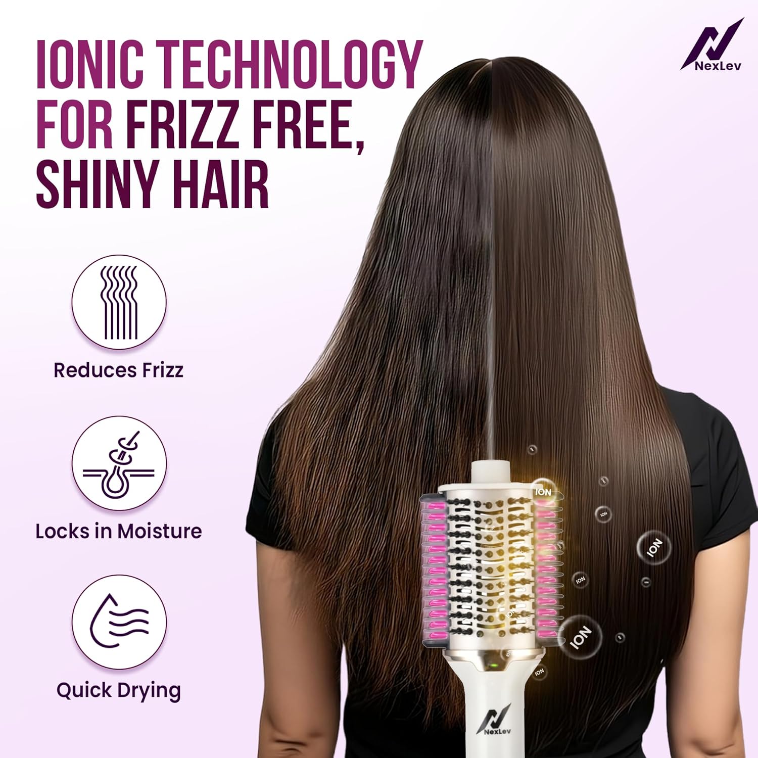 NexLev IONIC Volumizer + Straightening Brush|V-02