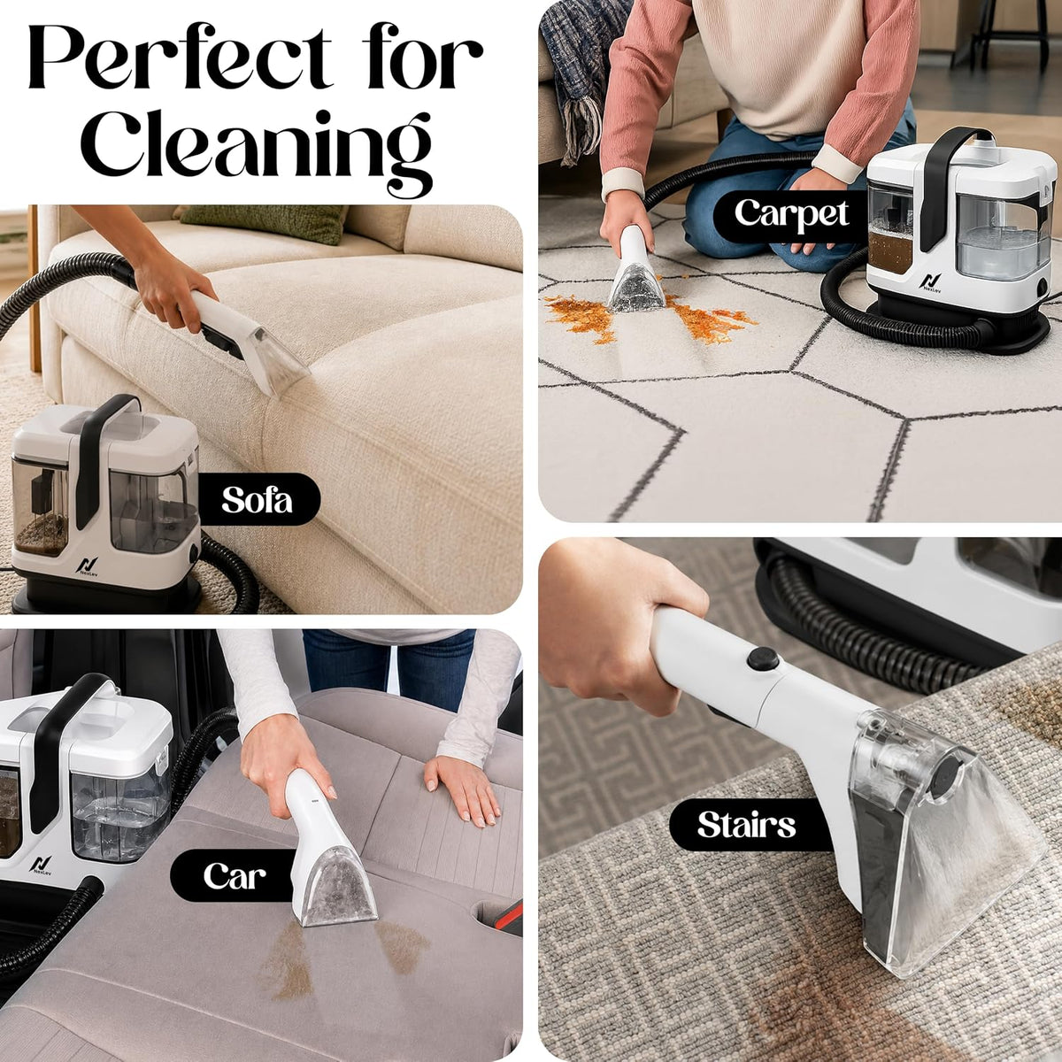 Nexlev SP-02 SpoTech Portable Spot Cleaner | 14kPa Suction, 450W | Spray & Suction Stain Remover with Self-Cleaning | 5 Attachments | For Carpet, Sofa & Car Seats