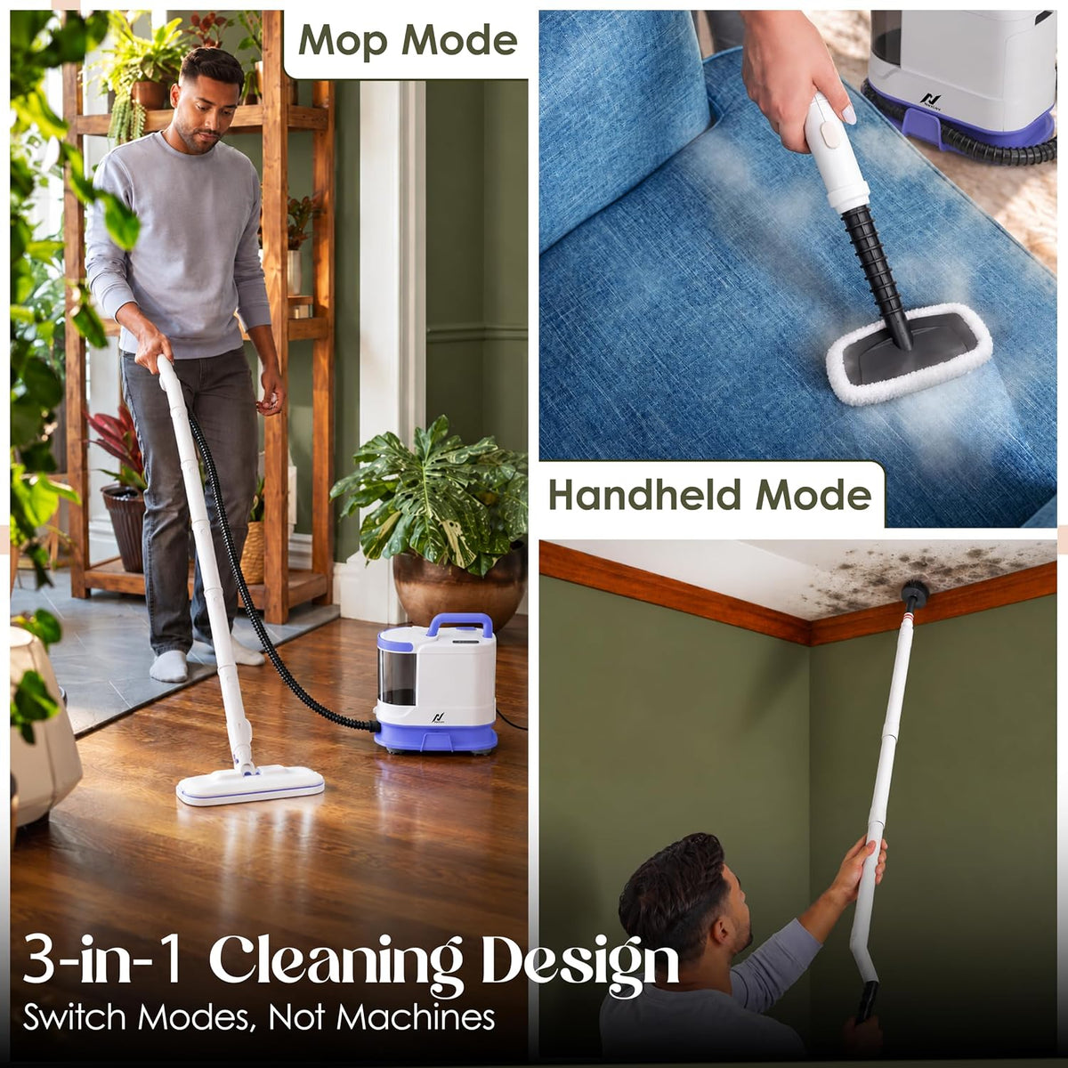 NexLev SteamXpert Steam Cleaner and Mop for Home, 1800W, 1850ml Tank, 30 Sec Heat-Up, 110°C Steam, 50-60 Min Run Time, 12 Accessories for Floor, Kitchen, Bathroom, Sofa and Glass, White (SC-06)