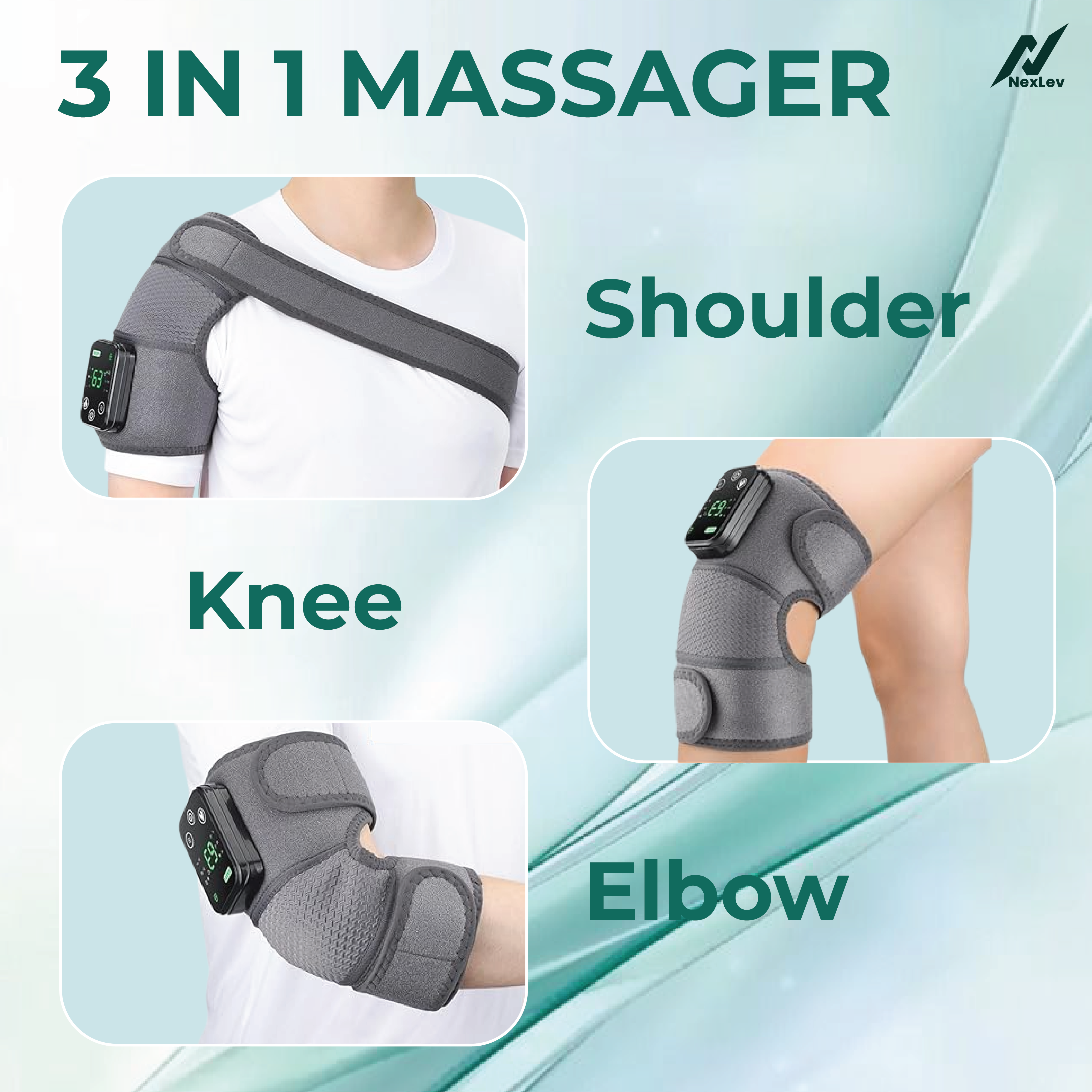 NexLev Cordless Knee, Elbow & Shoulder Massager | 3 Massage Modes | 5 Heating modes | KM-01