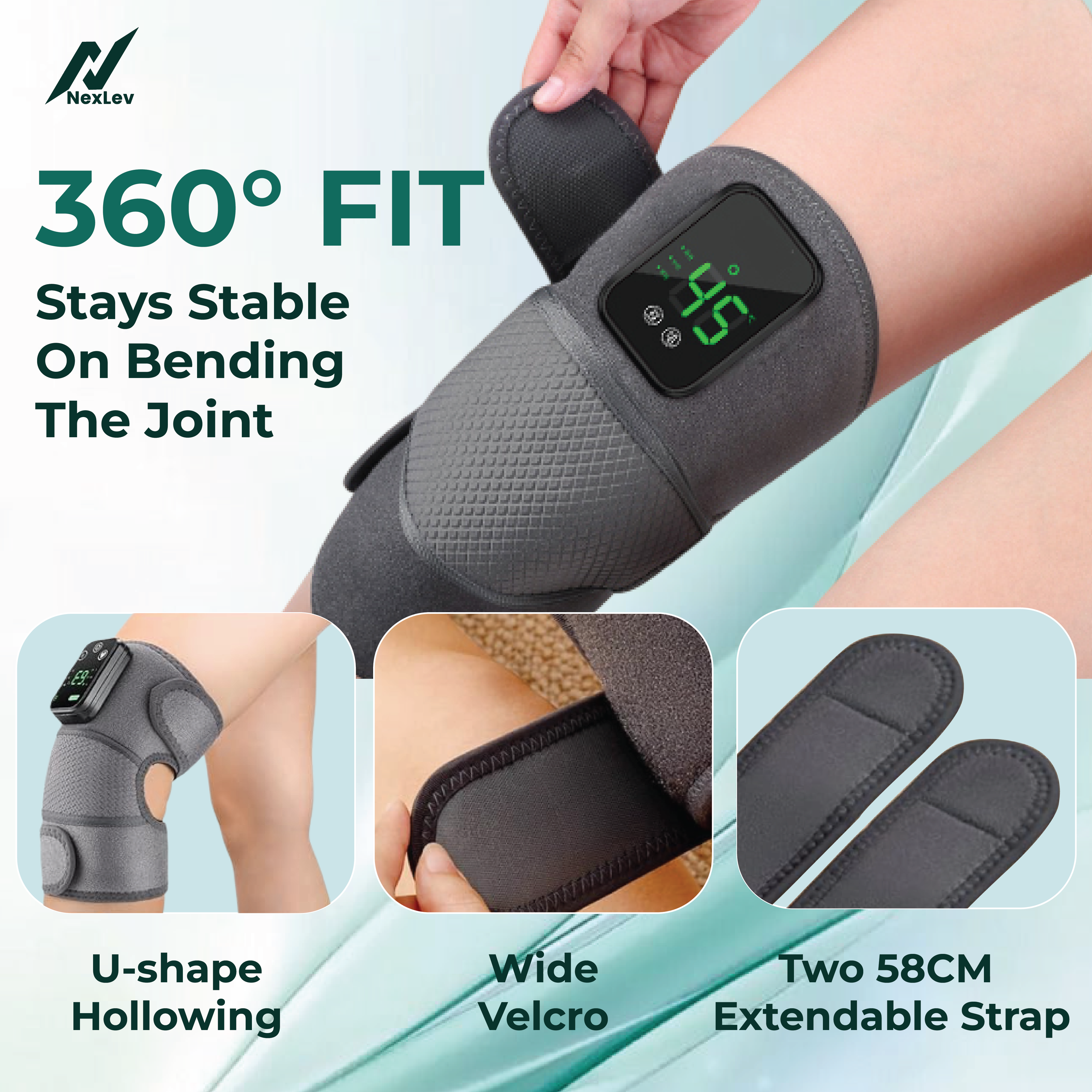 NexLev Cordless Knee, Elbow & Shoulder Massager | 3 Massage Modes | 5 Heating modes | KM-01