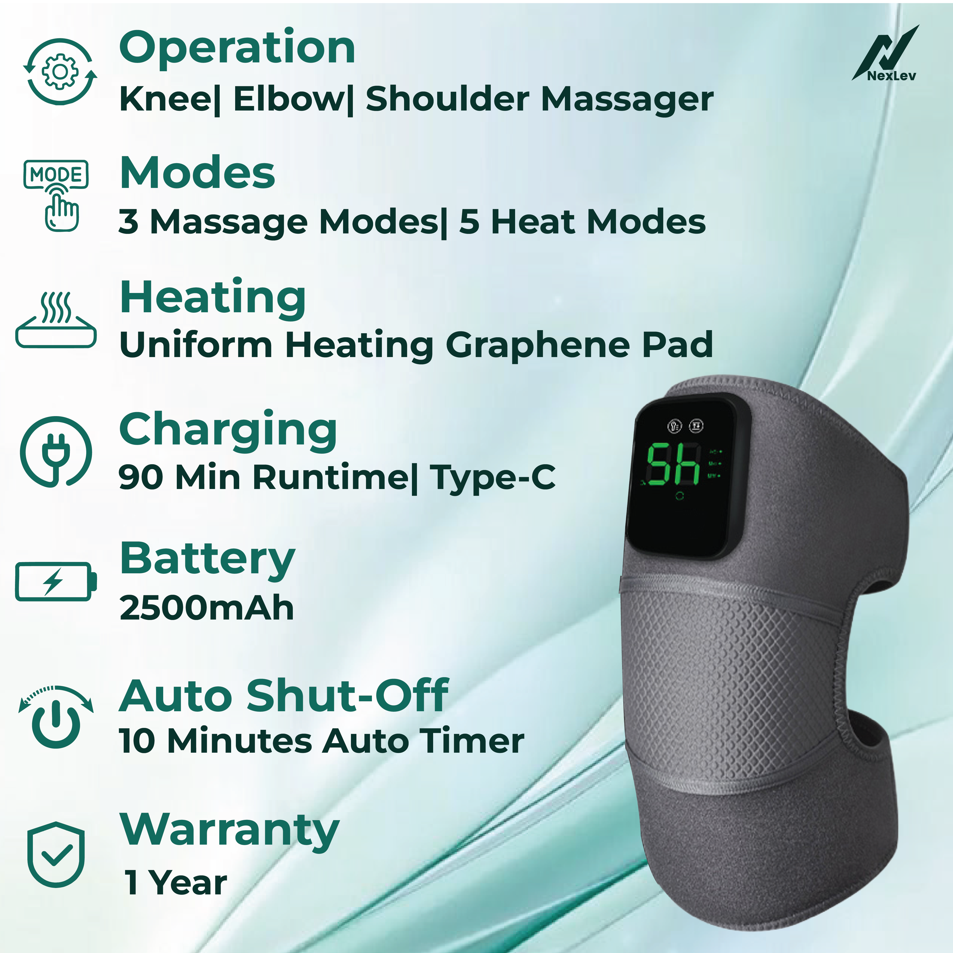 NexLev Cordless Knee, Elbow & Shoulder Massager | KM-01