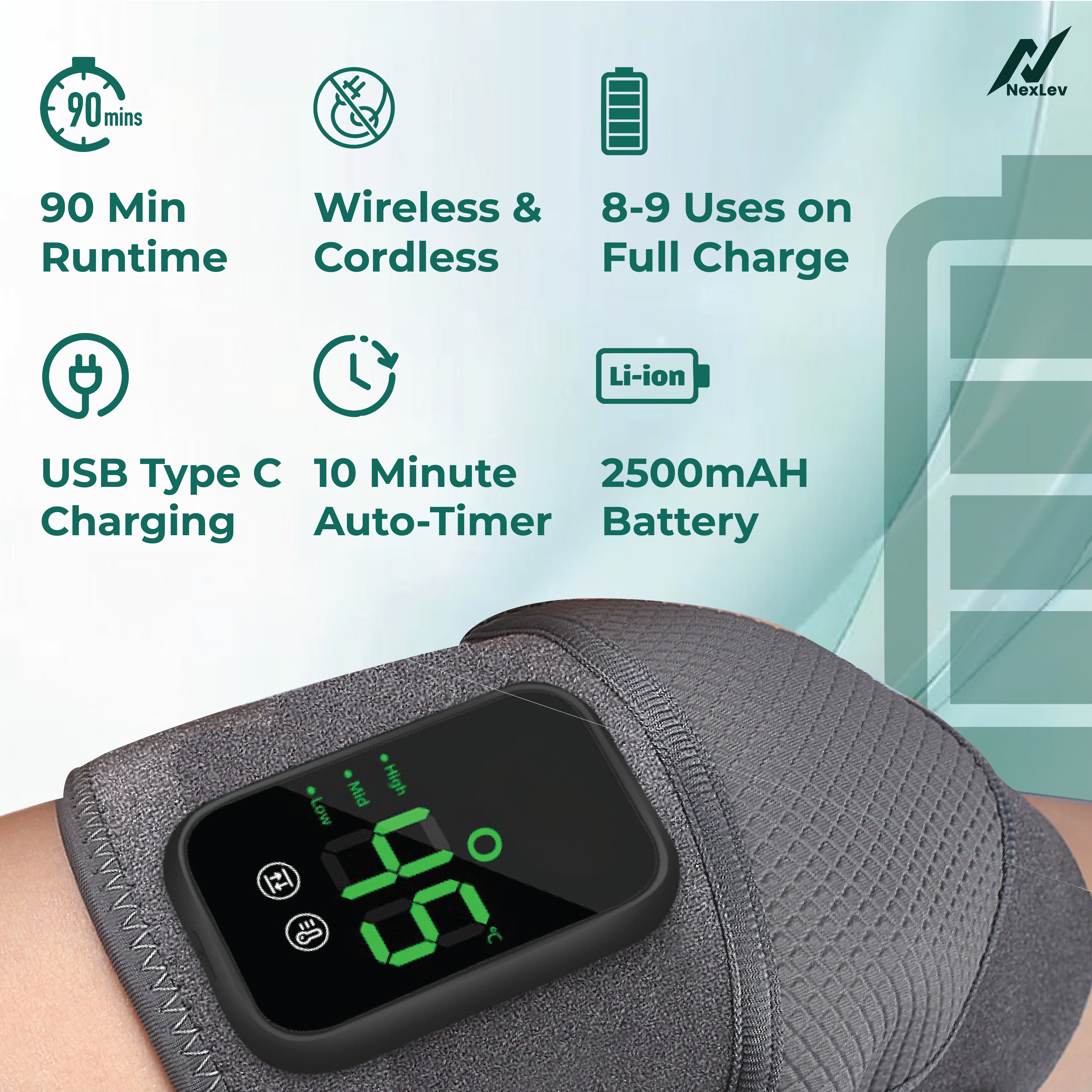 NexLev Cordless Knee, Elbow & Shoulder Massager | KM-01