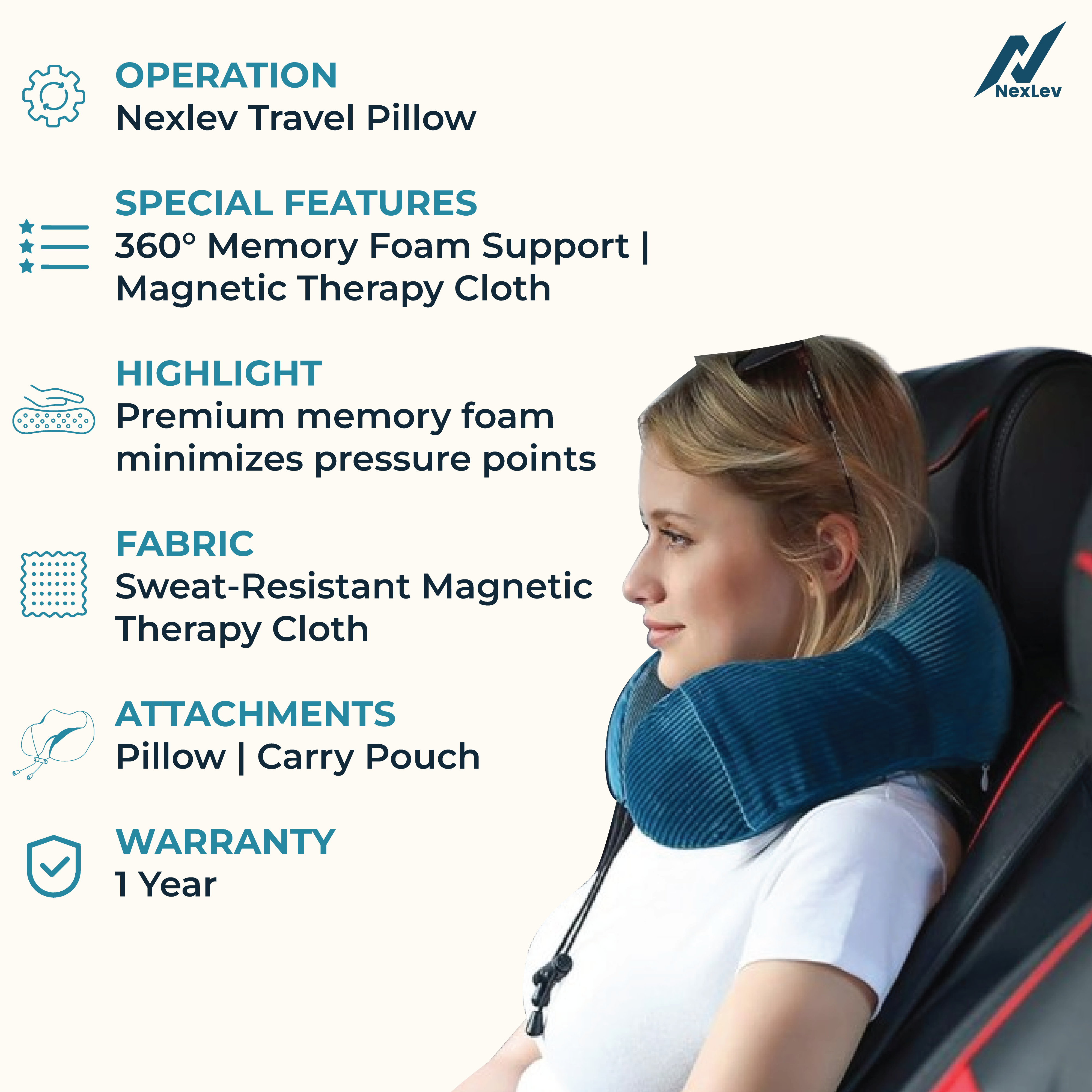 Nexlev Travel Pillow| 100% Pure Memory Foam| NP-01