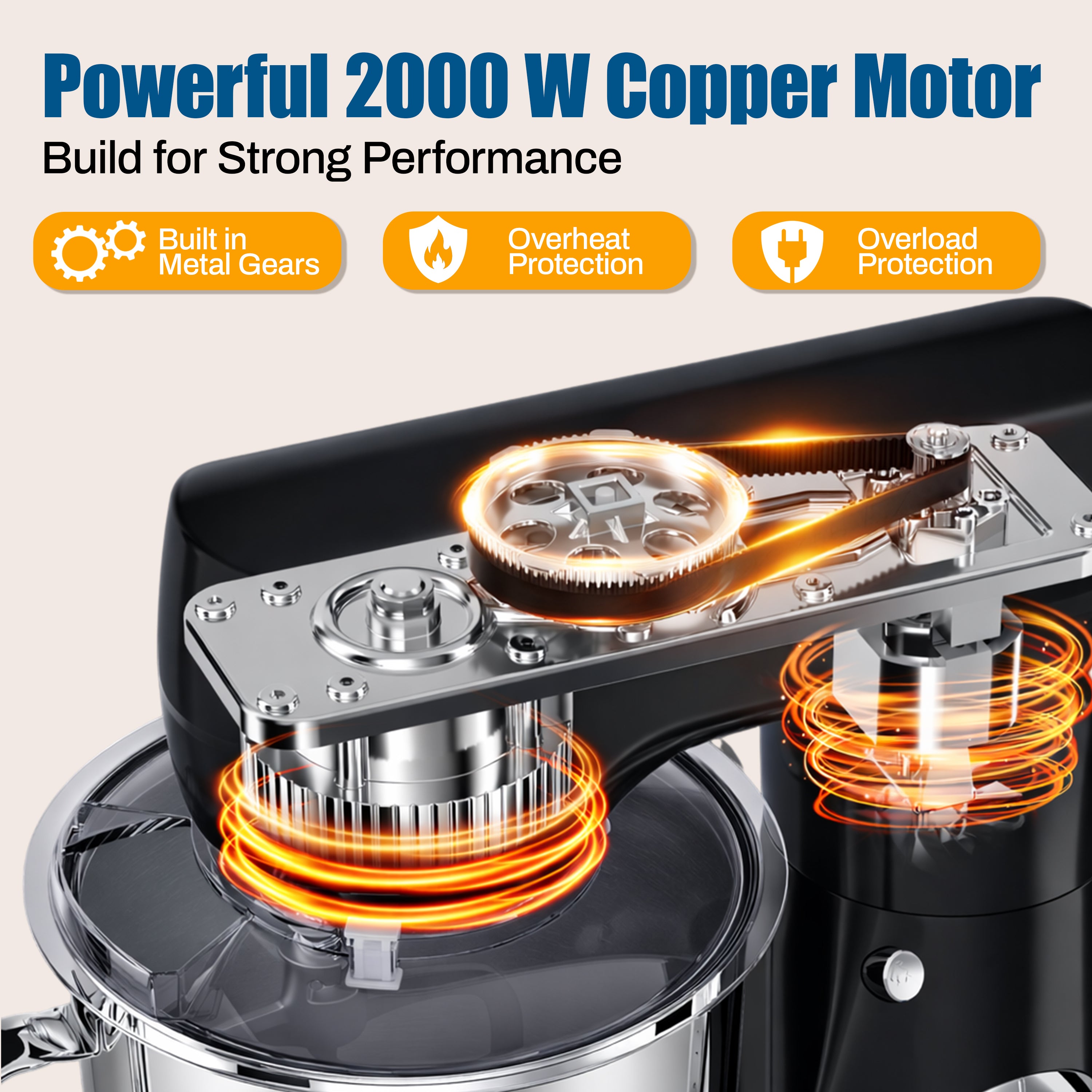NexLev Stand Mixer | 2000W Copper Motor Dough Maker Machine with Digital Timer, 8L Stainless Steel Bowl, 6 Speed + Pulse Control, Metal Gears, Planetary Rotation, Teflon Coated, ST-03