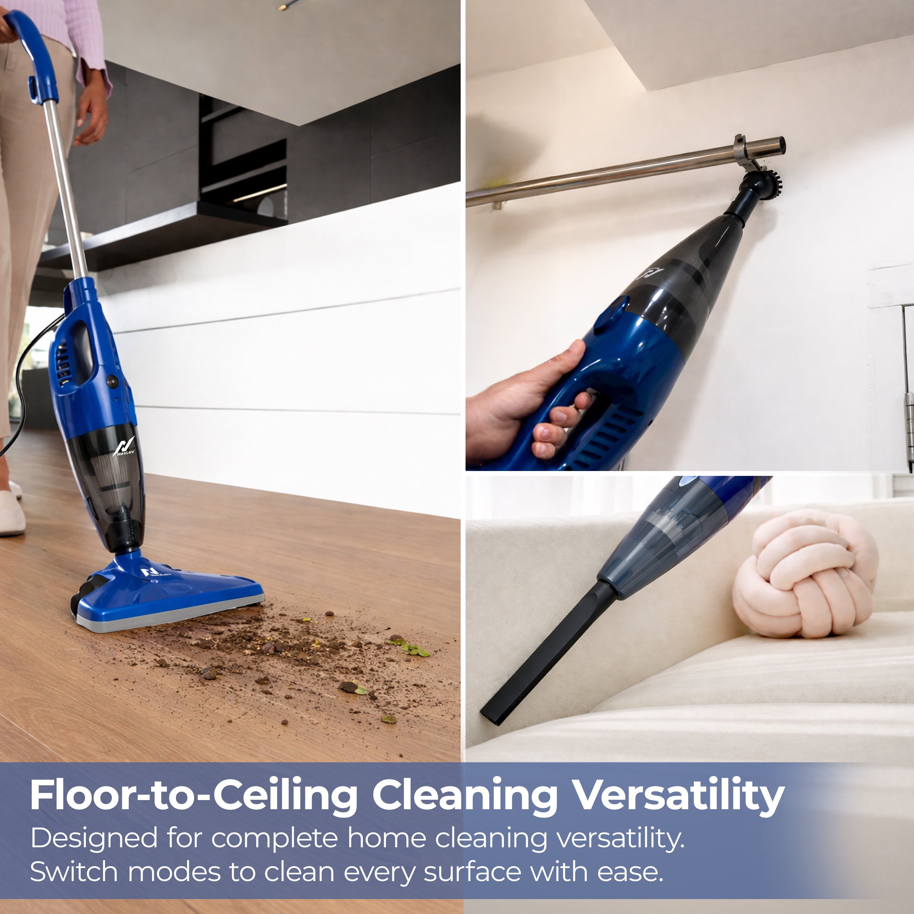 Nexlev Stick Vacuum Cleaner For House | Stick Vacuum Cleaners 17500PA Suction | 2 in 1 Handheld & Stick Design | Washable HEPA Filter | Bagless Dry Vacuum Cleaner for Home, Sofa, Bed & Office | VC-01