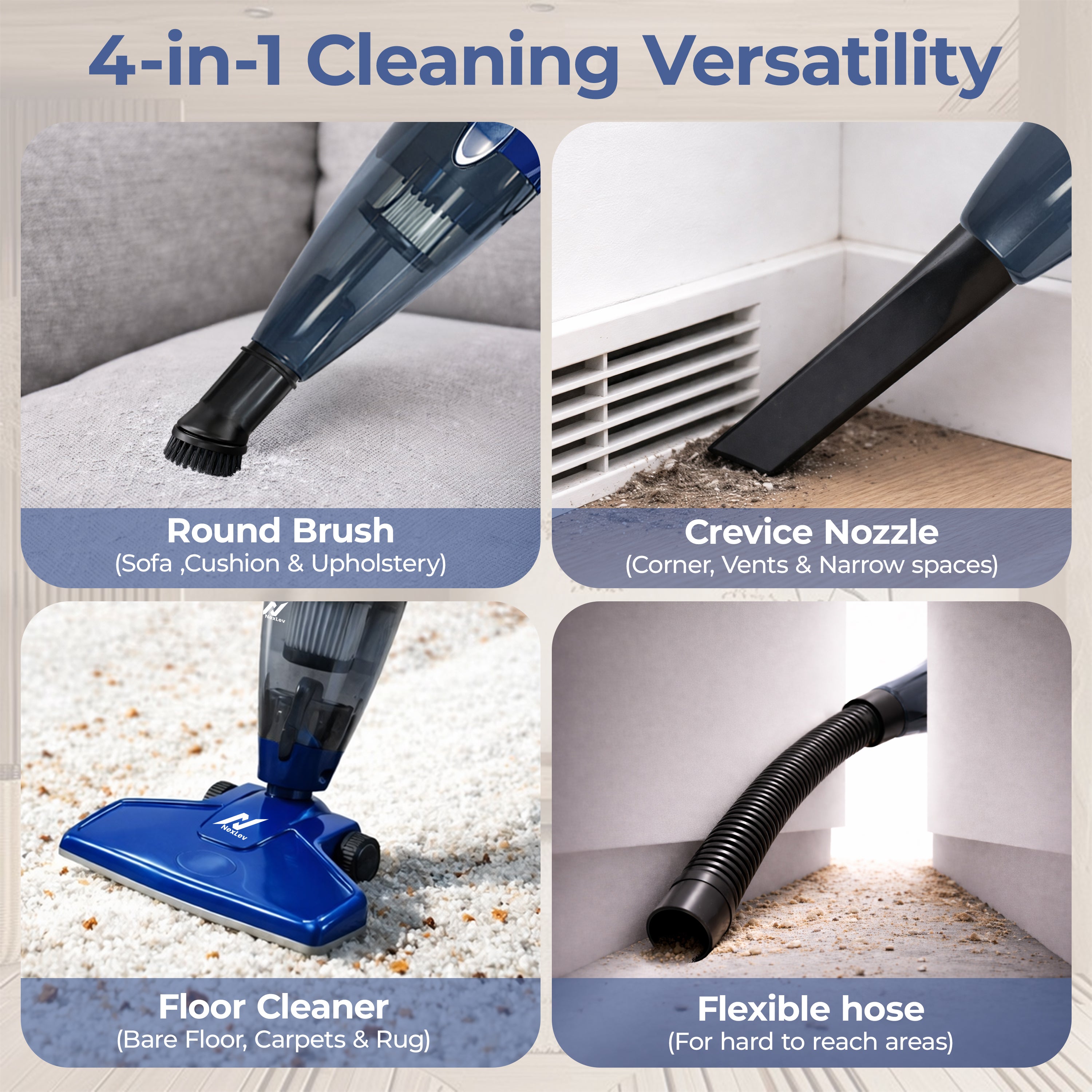 Nexlev Stick Vacuum Cleaner For House | Stick Vacuum Cleaners 17500PA Suction | 2 in 1 Handheld & Stick Design | Washable HEPA Filter | Bagless Dry Vacuum Cleaner for Home, Sofa, Bed & Office | VC-01
