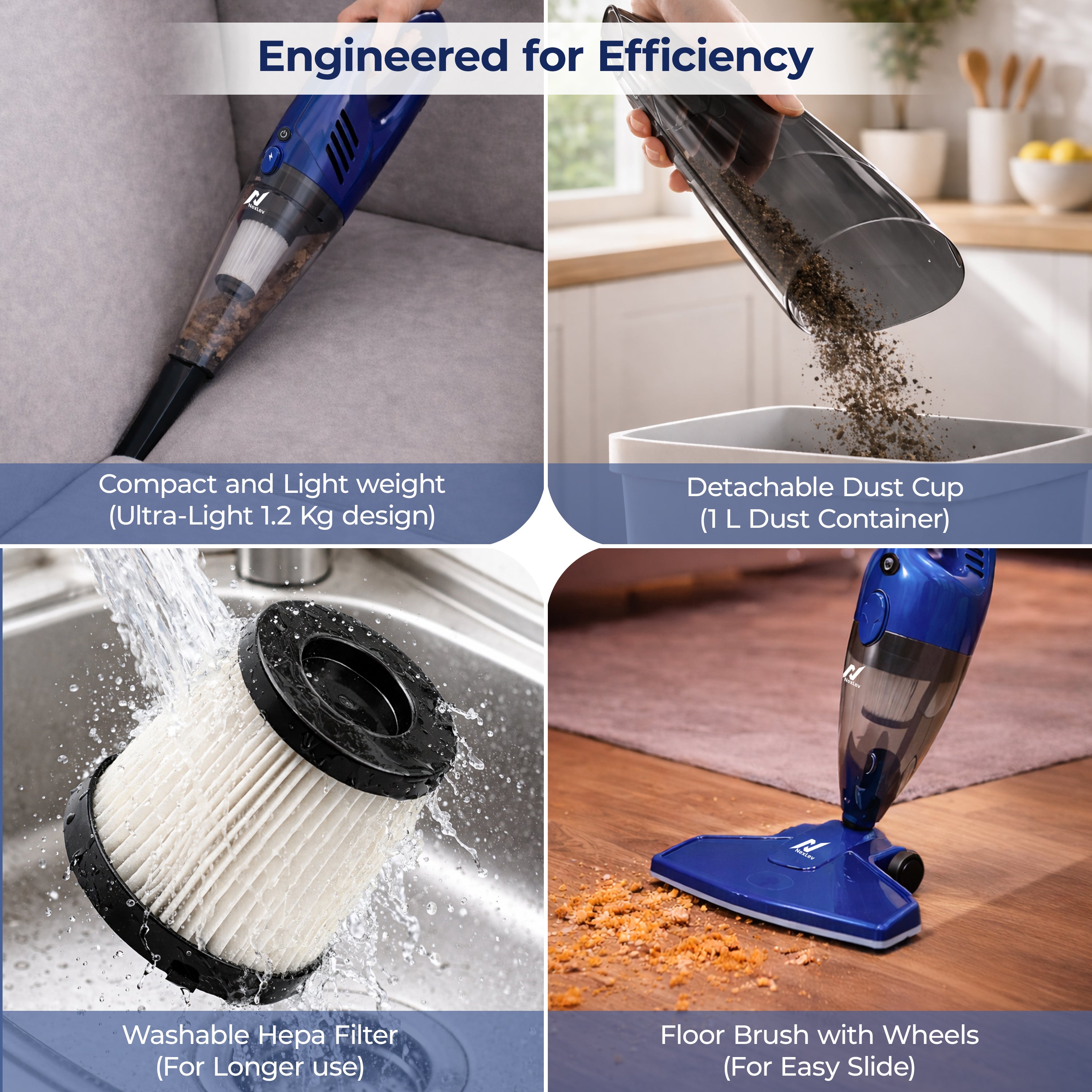 Nexlev Stick Vacuum Cleaner For House | Stick Vacuum Cleaners 17500PA Suction | 2 in 1 Handheld & Stick Design | Washable HEPA Filter | Bagless Dry Vacuum Cleaner for Home, Sofa, Bed & Office | VC-01