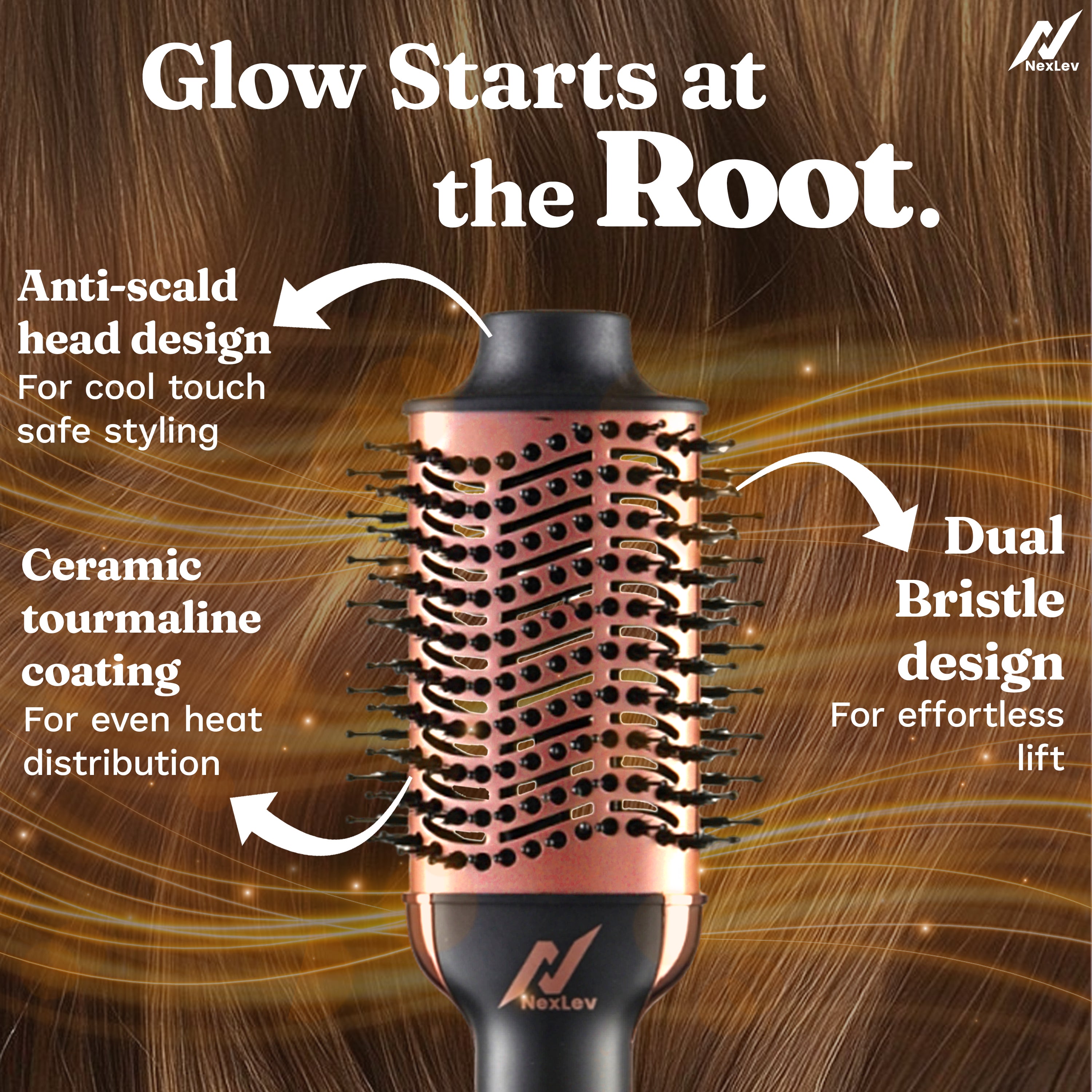 Nexlev IONIC Volumizer Hair Brush V-01 Rose Gold