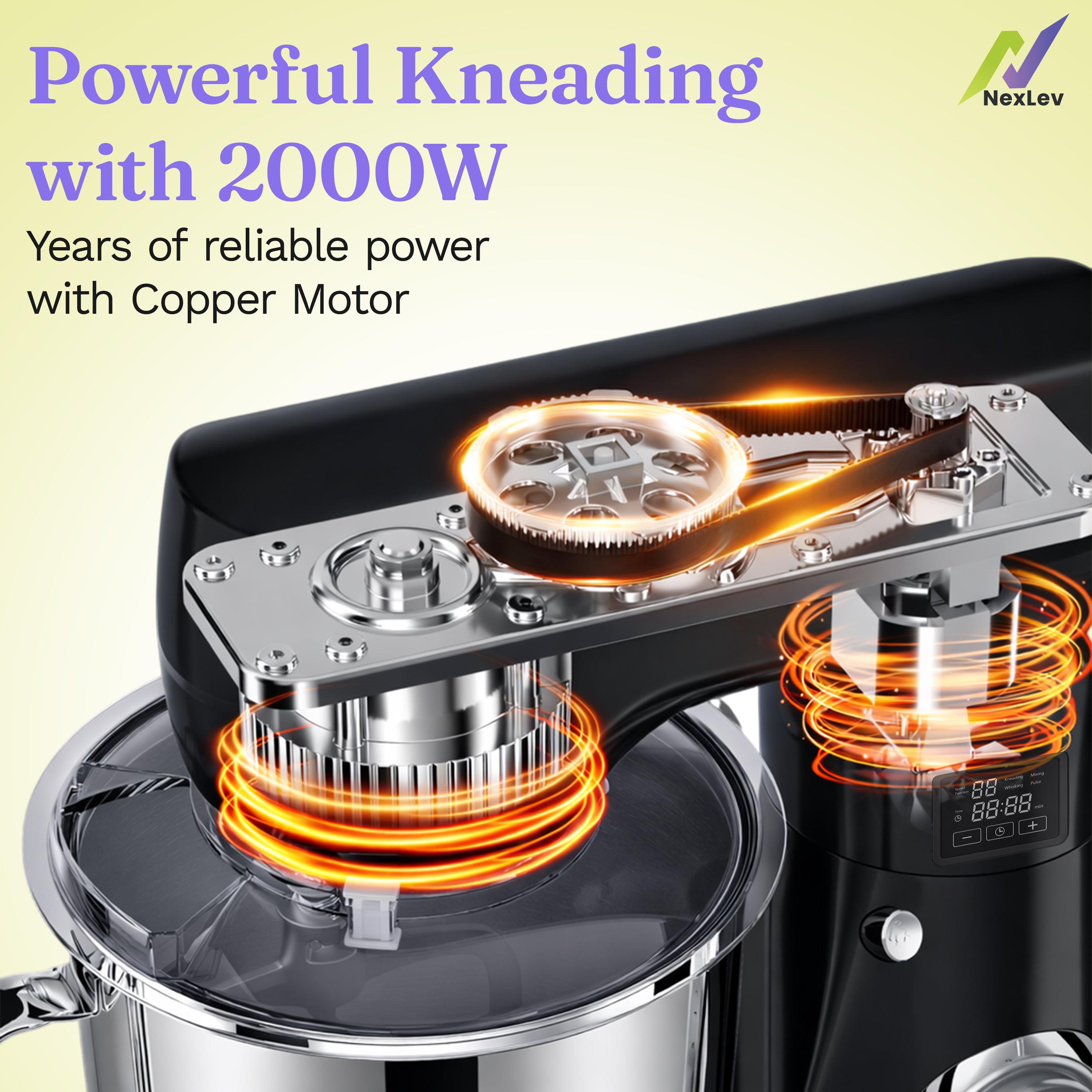 NexLev Stand Mixer with Digital Timer | 2000W Copper Motor | 8L Stainless Steel Bowl | ST-03