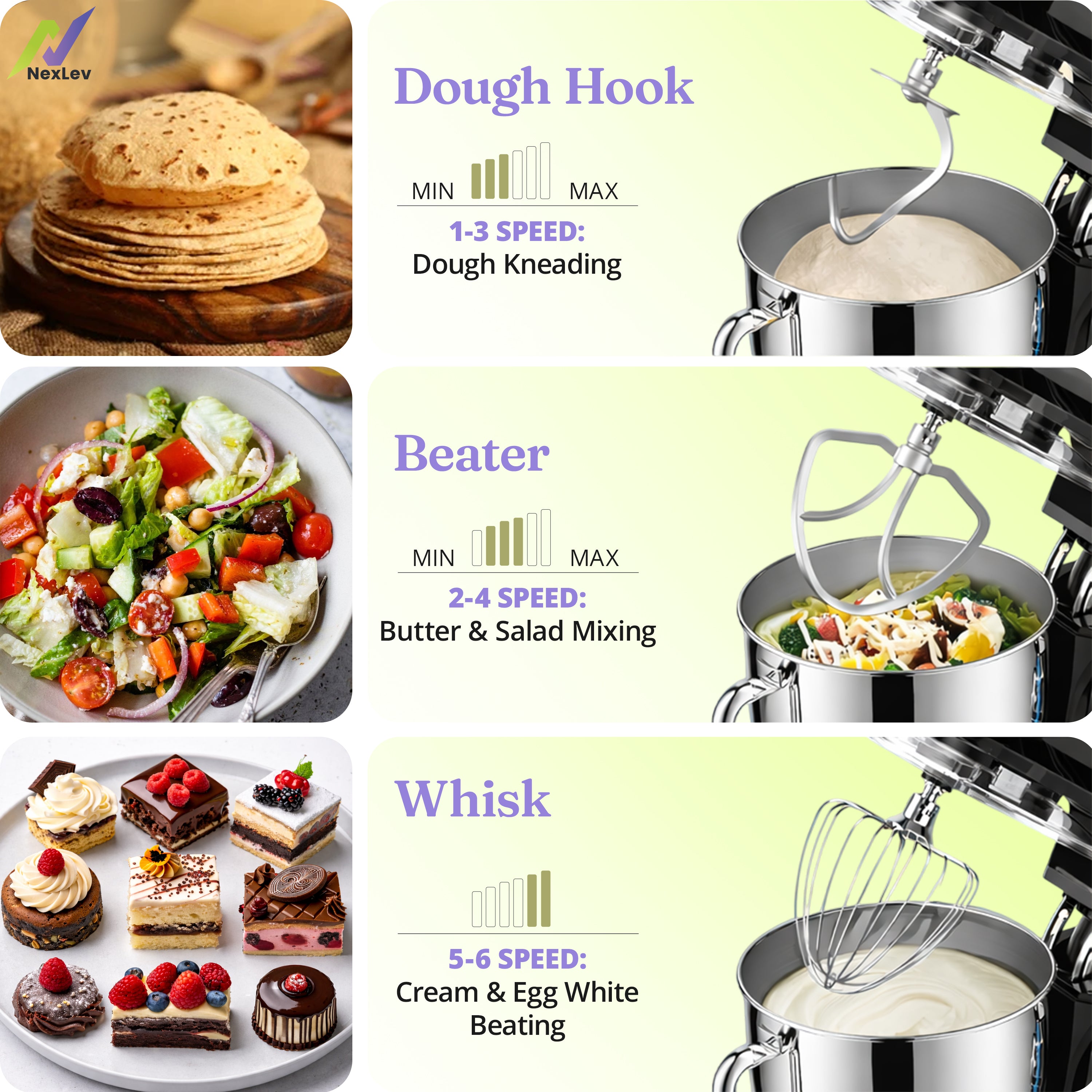 NexLev Stand Mixer with Digital Timer | 2000W Copper Motor | 8L Stainless Steel Bowl | ST-03