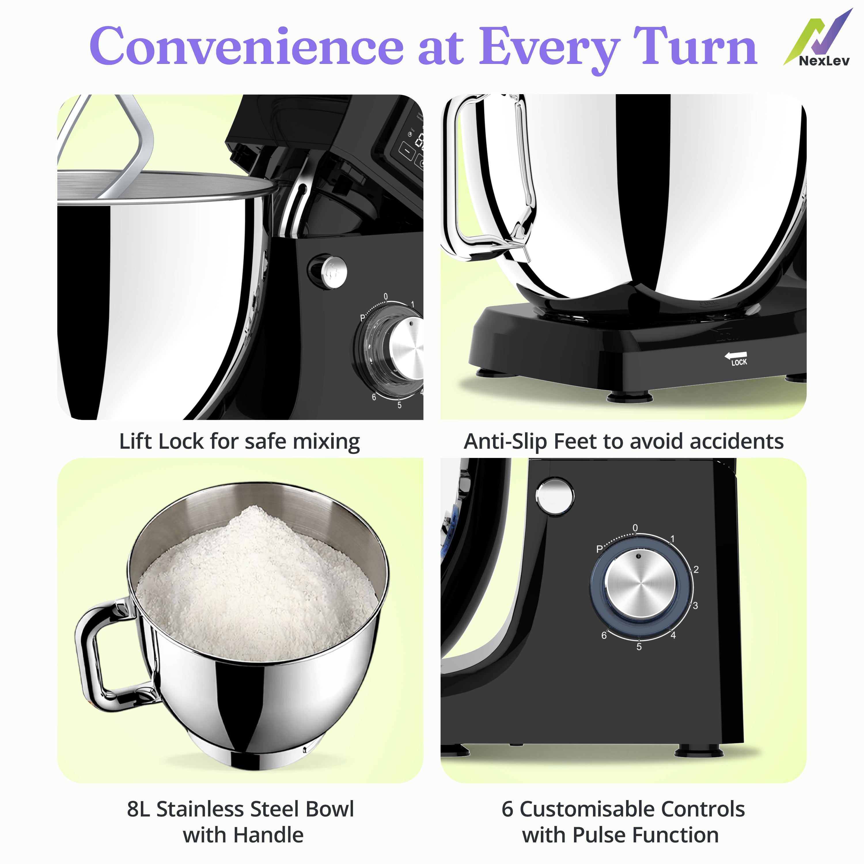 NexLev Stand Mixer with Digital Timer | 2000W Copper Motor | 8L Stainless Steel Bowl | ST-03