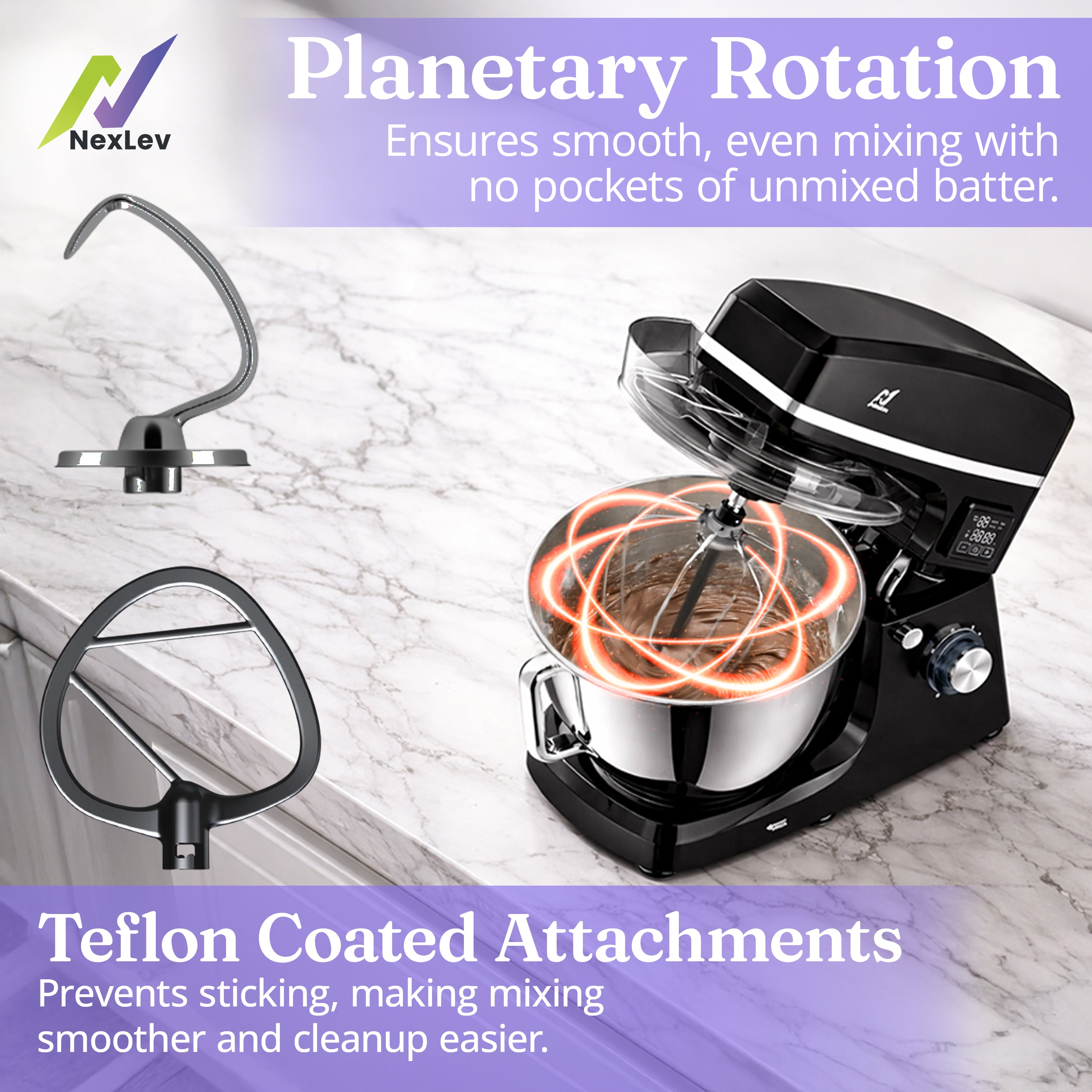 NexLev Stand Mixer with Digital Timer | 2000W Copper Motor | 8L Stainless Steel Bowl | ST-03
