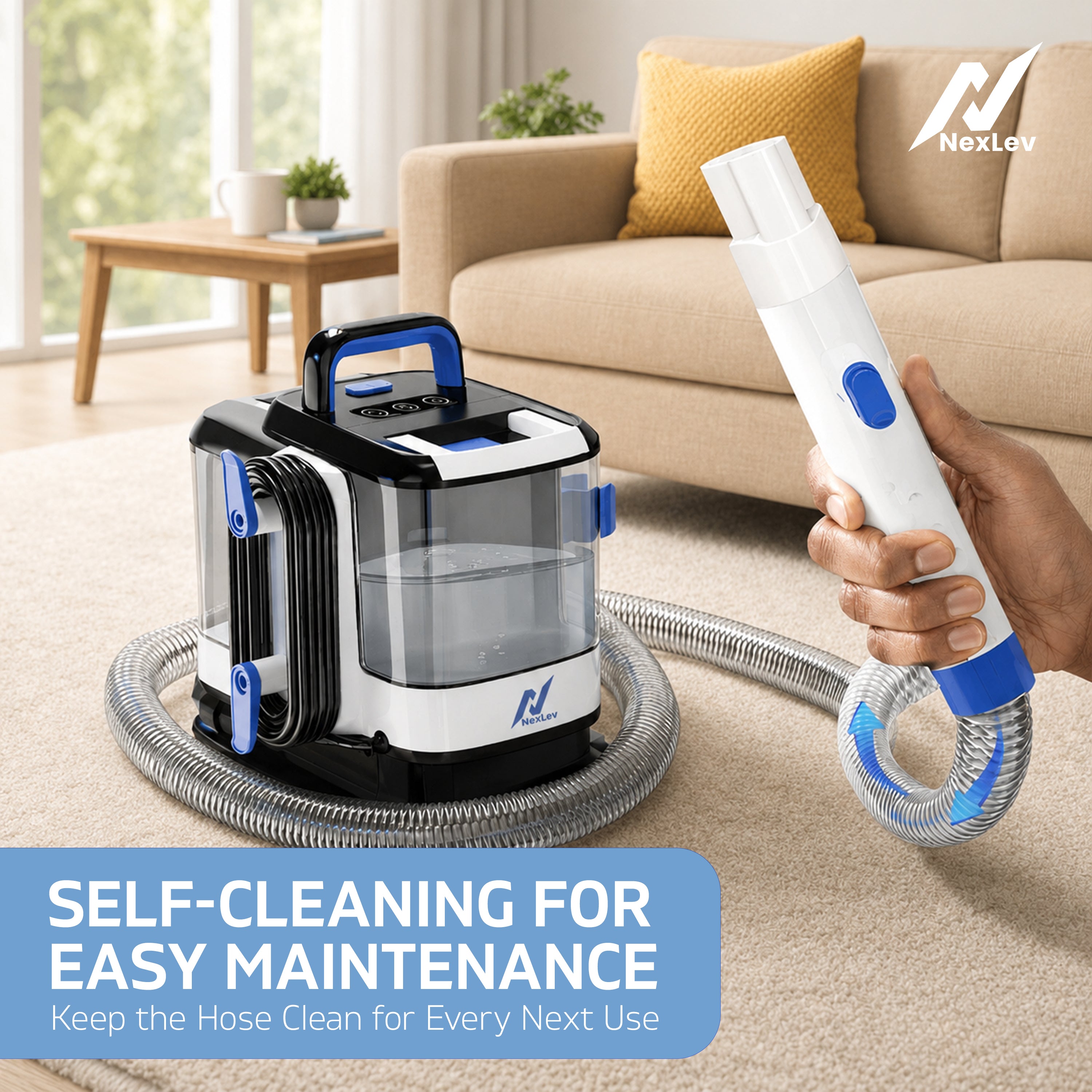 Nexlev Multipurpose Spot Cleaner Machine, Carpet Upholstery Deep Cleaner | Hot Water and Steam function | Powerful Suction | 1700 Watt | Stain Remover |13 Accessories for Home & Car