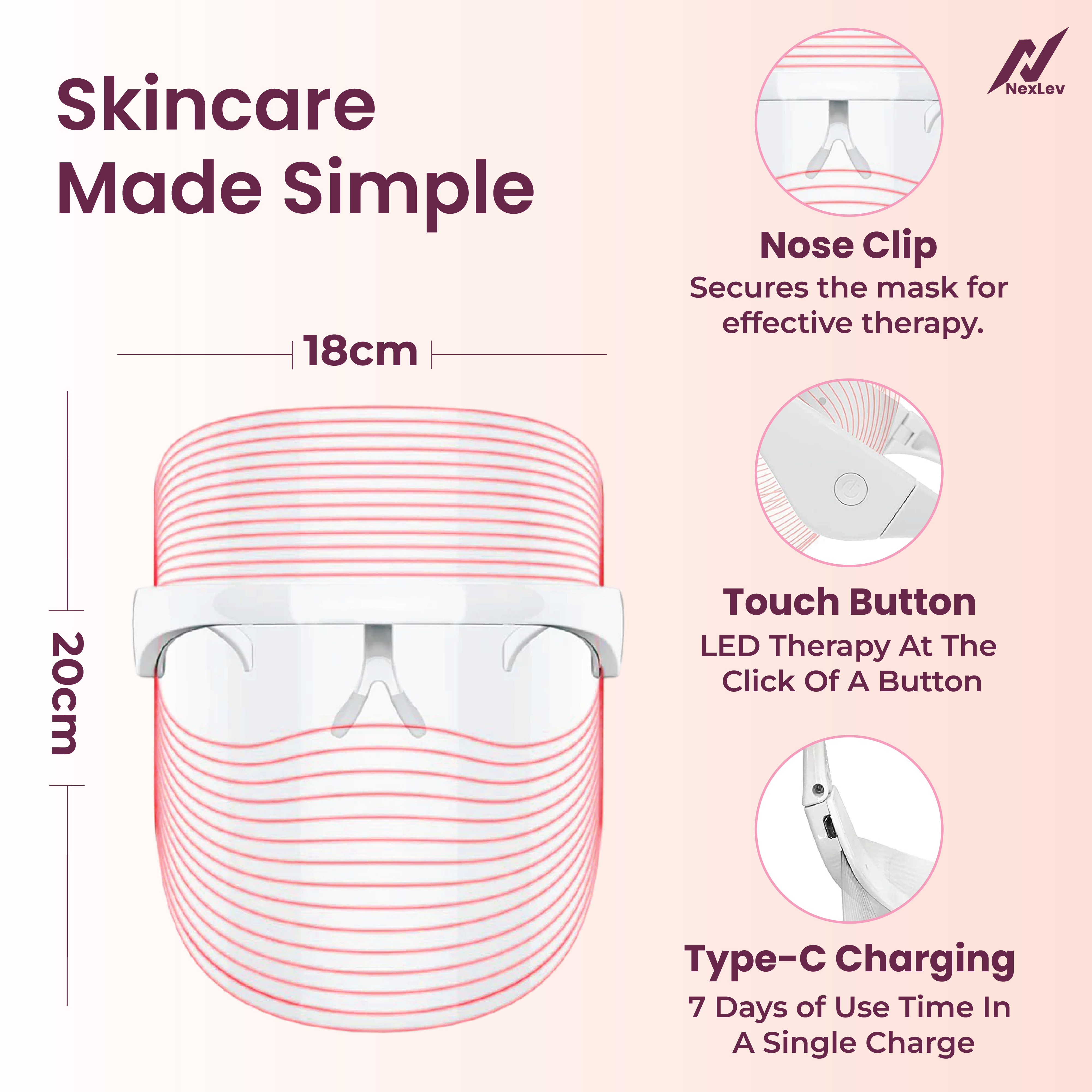 Nexlev LED Face Therapy Mask LE-07