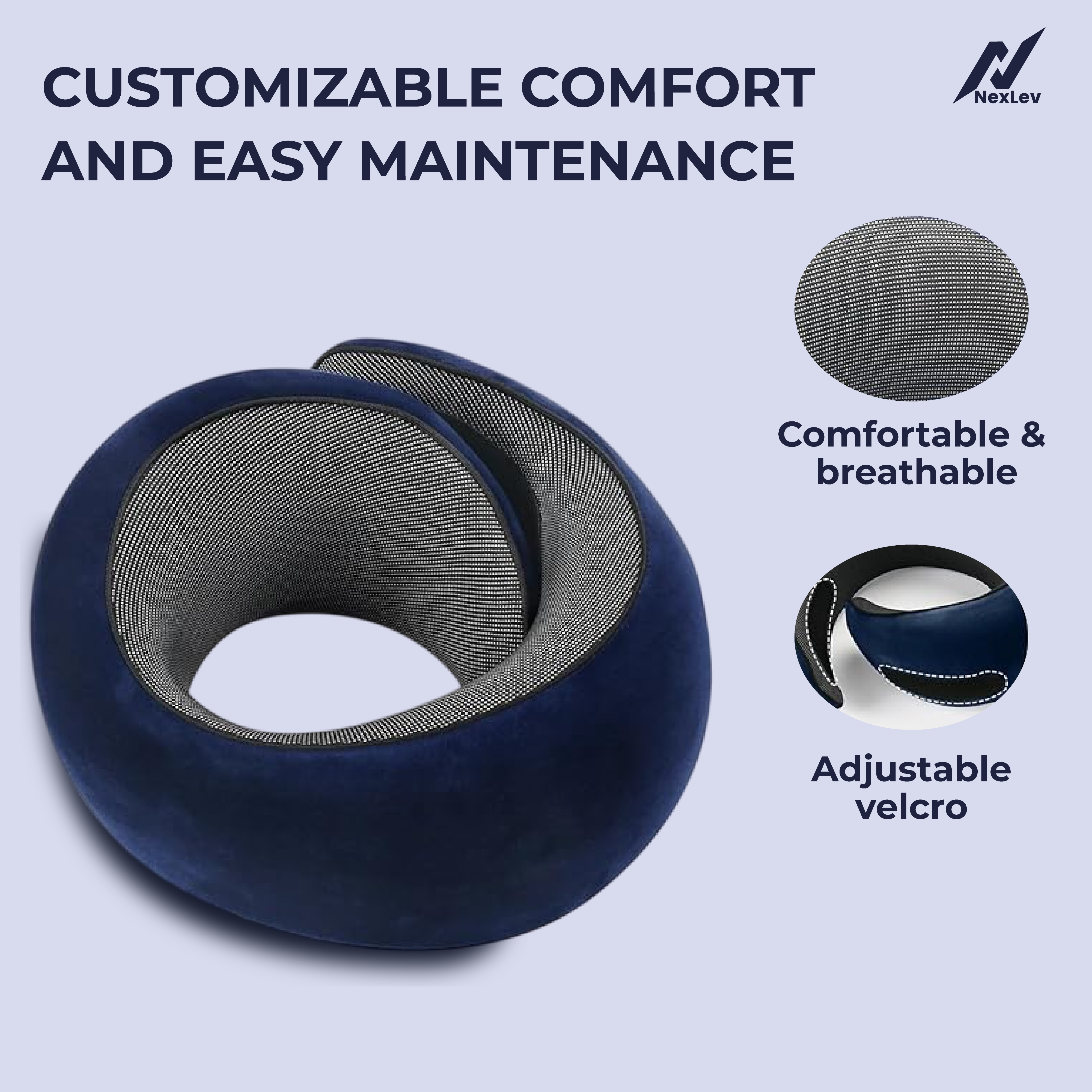 nexlev Travel Pillow Donut Style| 100% Pure Memory Foam| Compact and Ergonomic Design| Machine Washable| NP-06