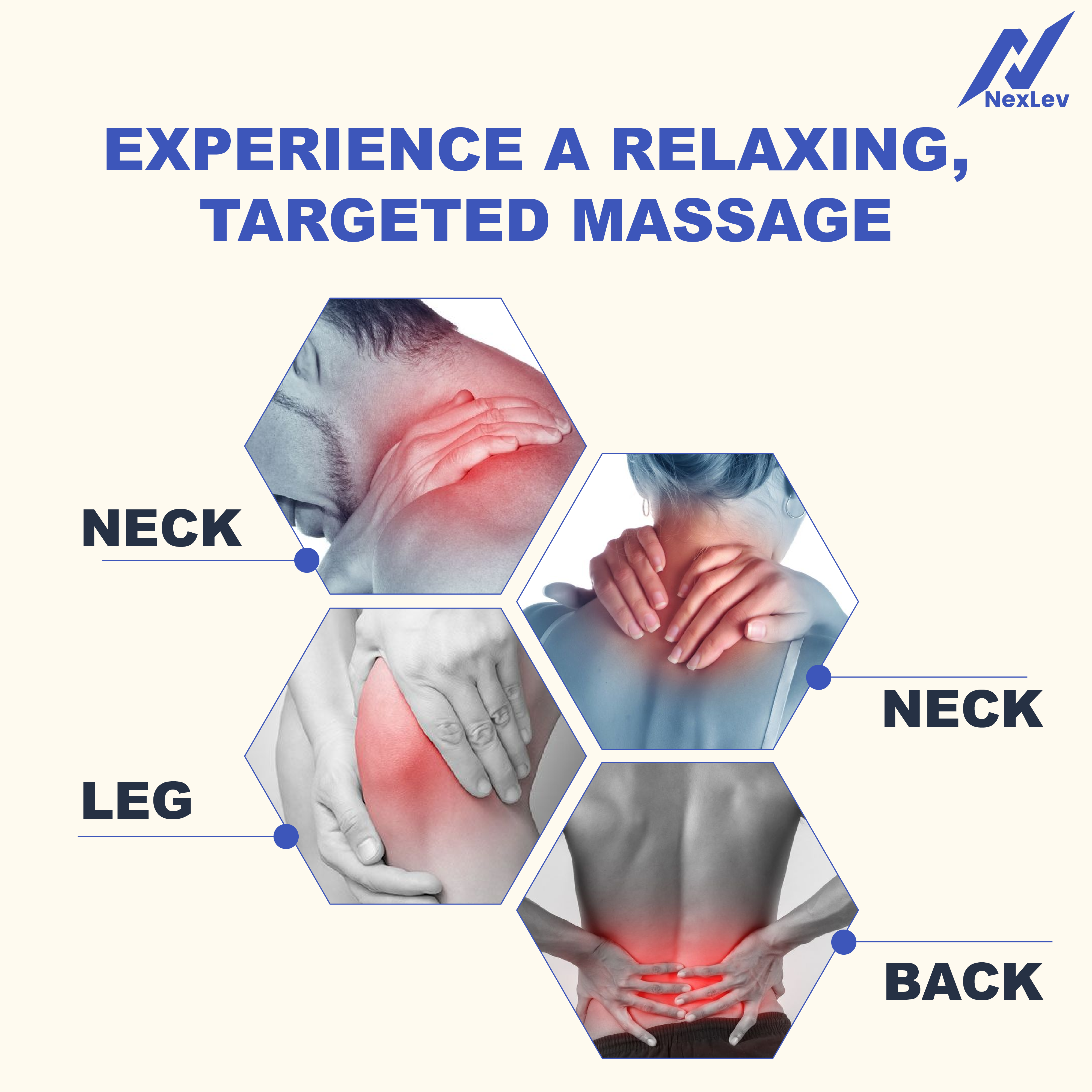 NexLev Handheld Full Body Massager | 6 Massage Heads for Relaxation | 10 Powerful Intensities | PM-01