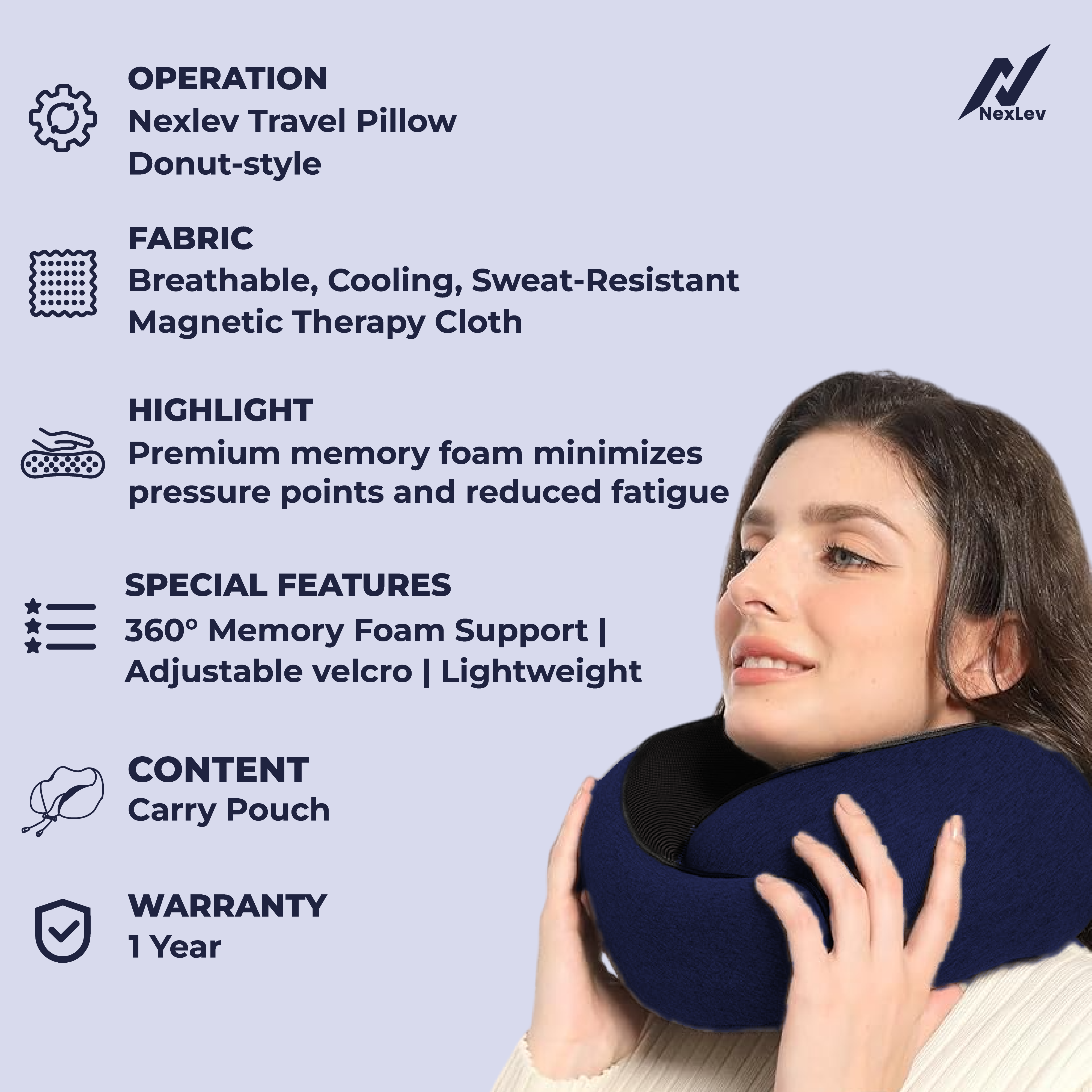 nexlev Travel Pillow Donut Style| 100% Pure Memory Foam| Compact and Ergonomic Design| Machine Washable| NP-06