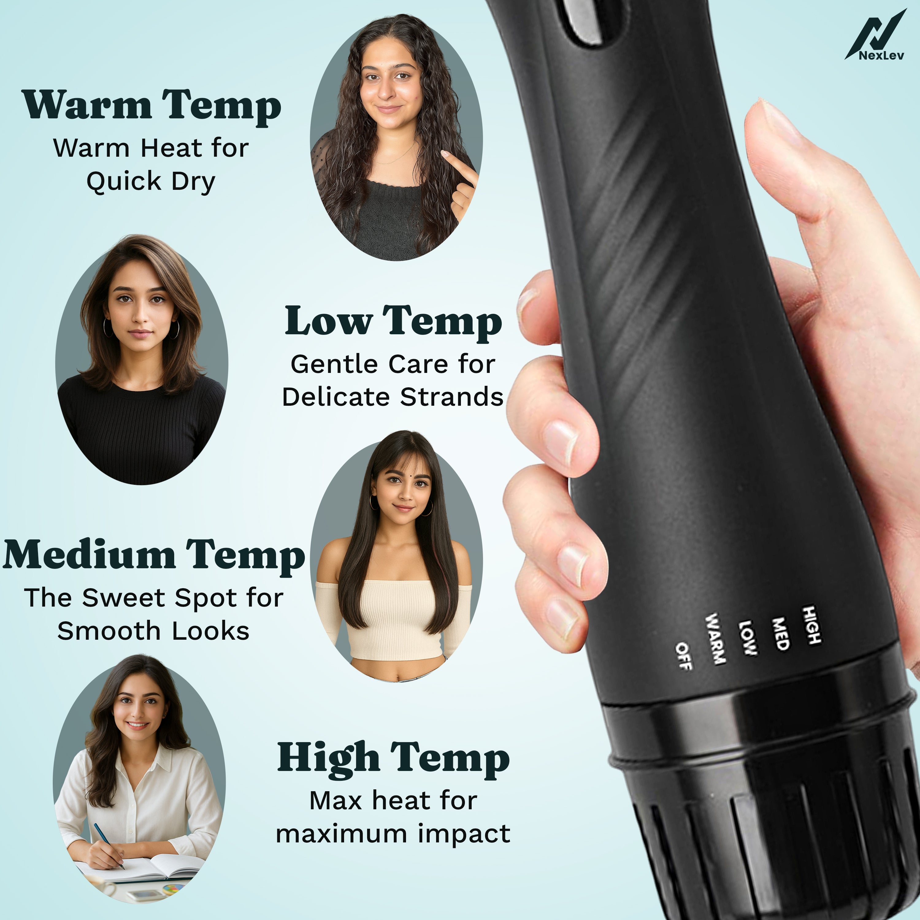 NexLev Ionic 3 in 1 Hair Volumizer Brush + Hair Dryer V-03