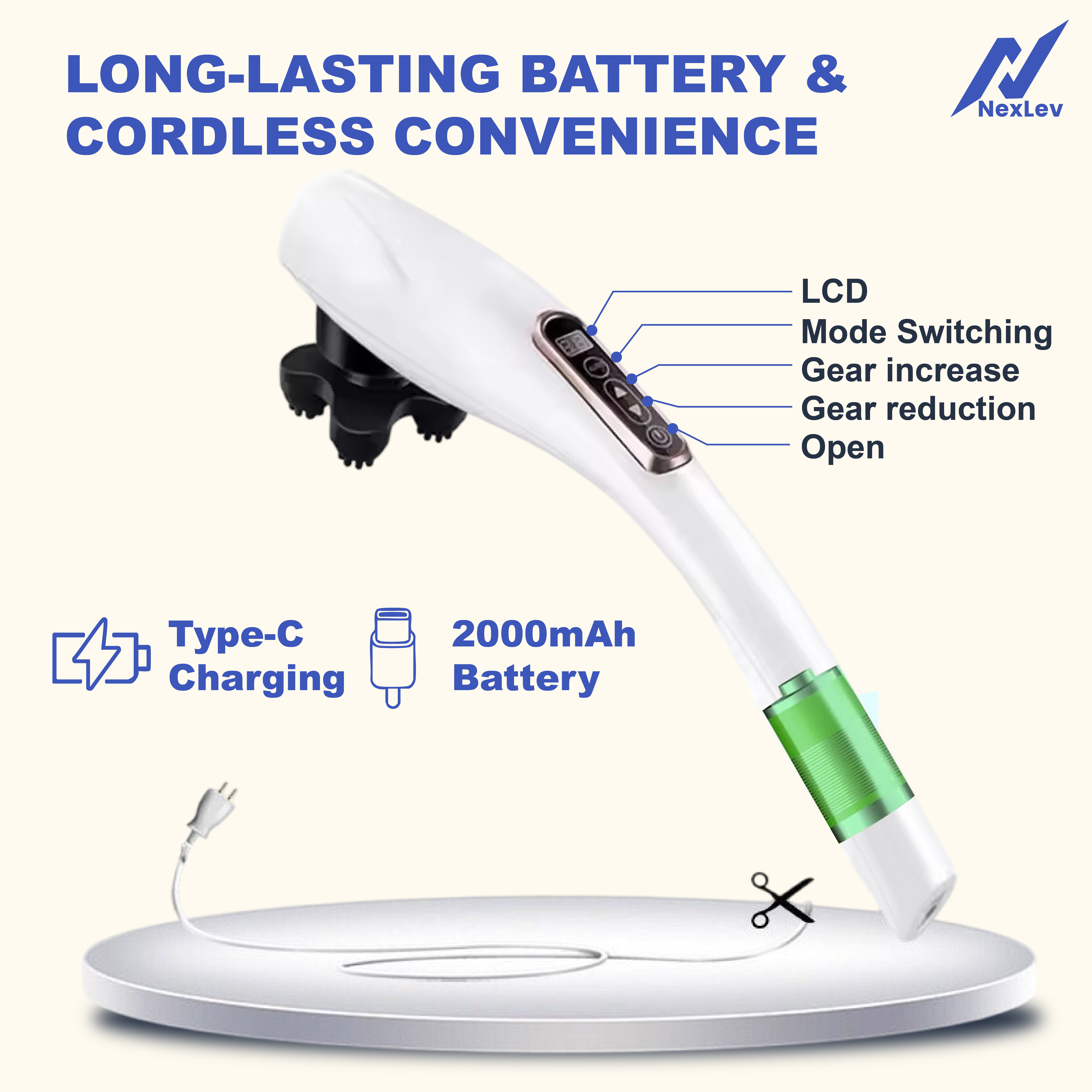 NexLev Handheld Full Body Massager | 6 Massage Heads for Relaxation | PM-01