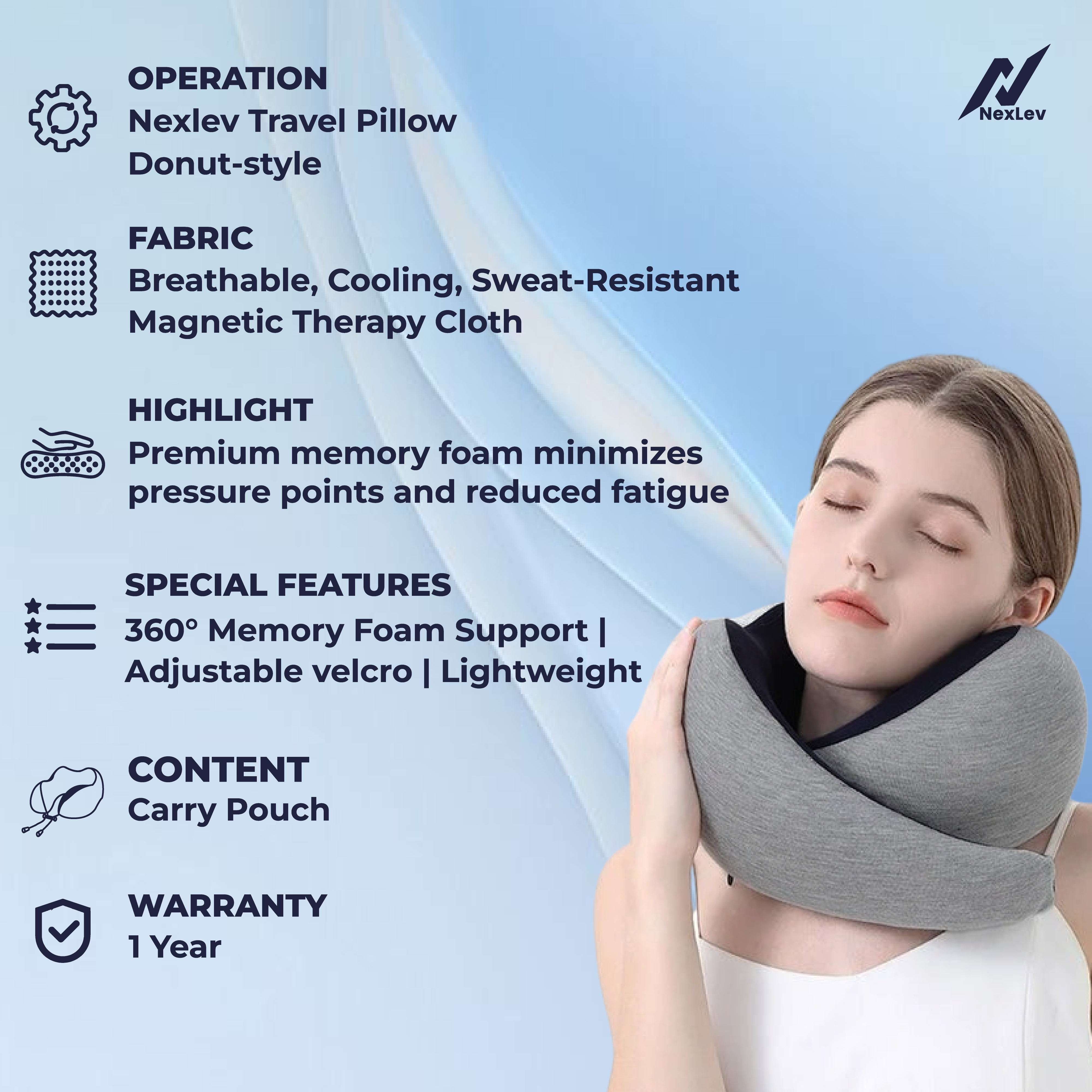 nexlev Travel Pillow Donut Style| 100% Pure Memory Foam| NP-07