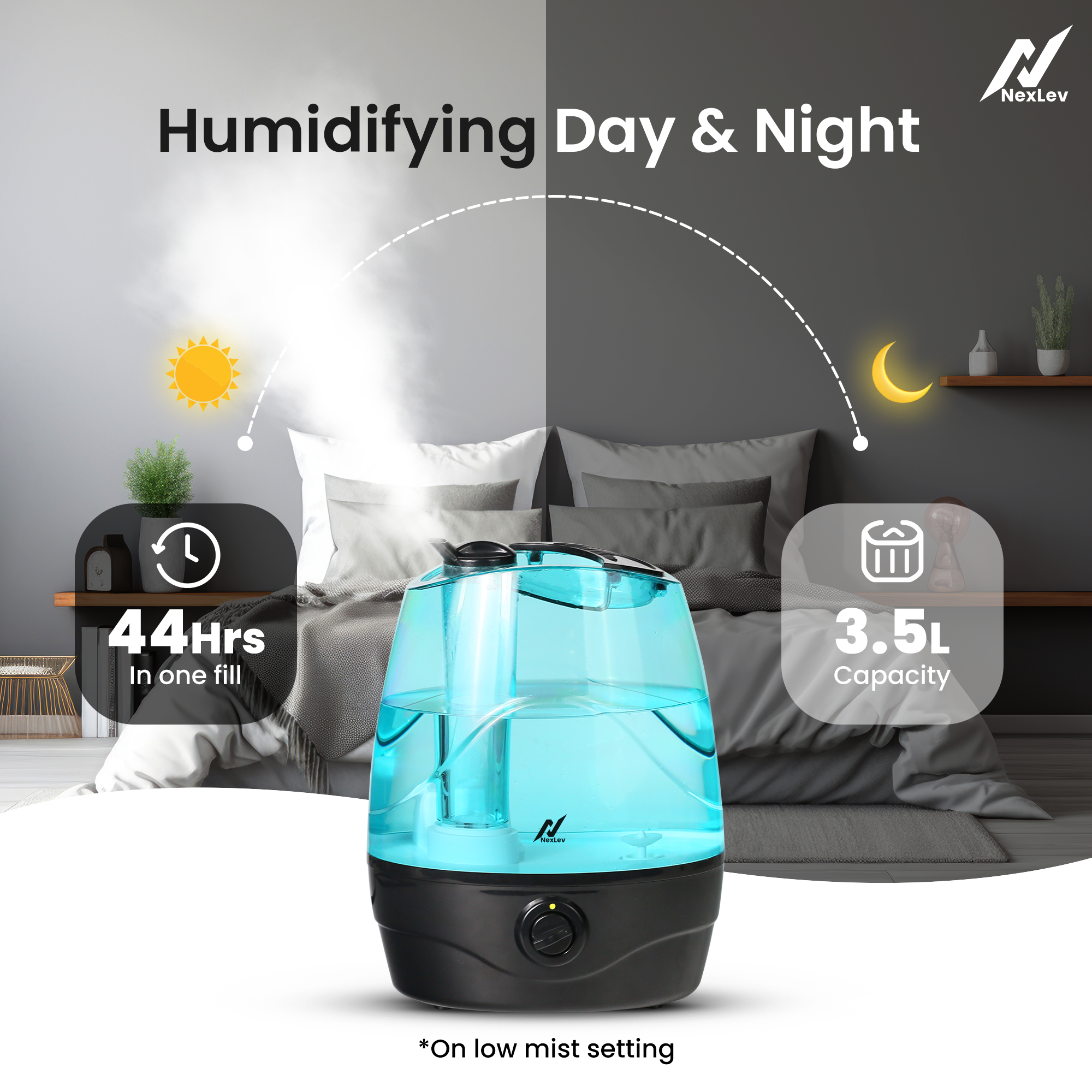 NexLev Cool Mist Humidifier | 3.5L| For Office, Indoor Plants, Baby Nursery | HU-01