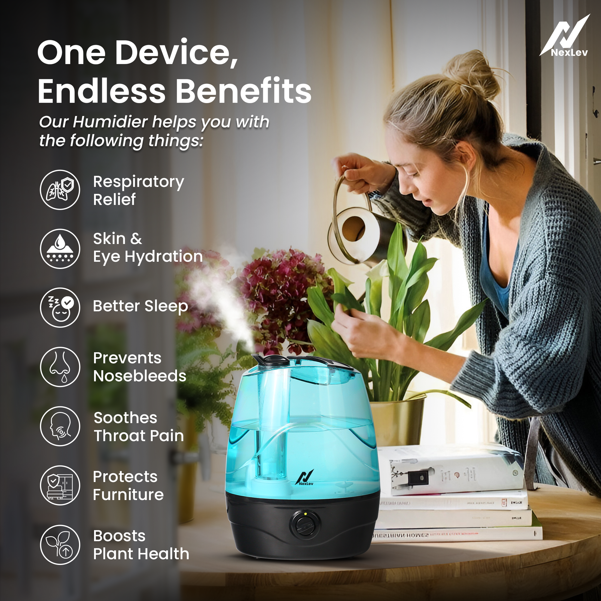 NexLev Cool Mist Humidifier | 3.5L| For Office, Indoor Plants, Baby Nursery | HU-01