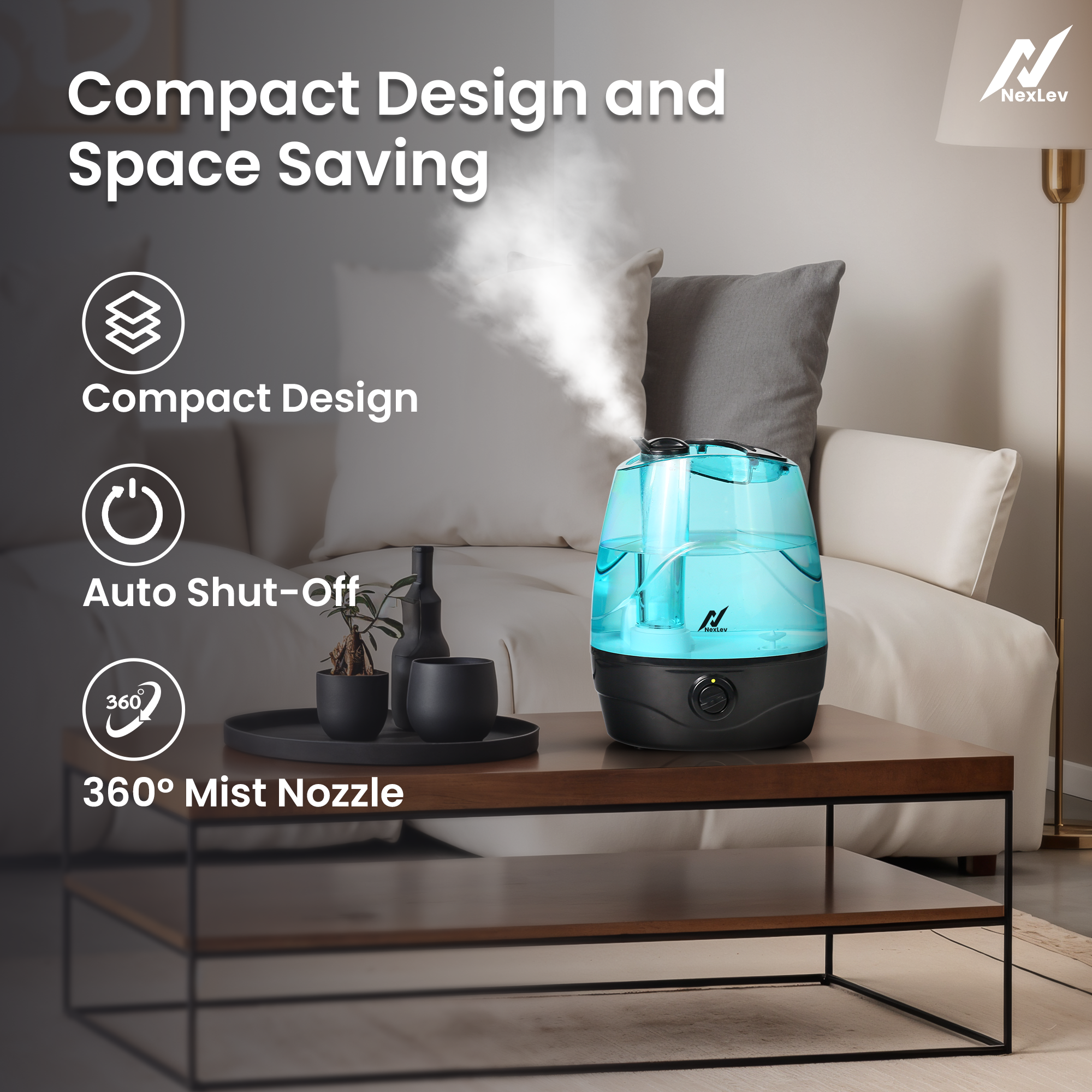 NexLev Cool Mist Humidifier | 3.5L| For Office, Indoor Plants, Baby Nursery | HU-01