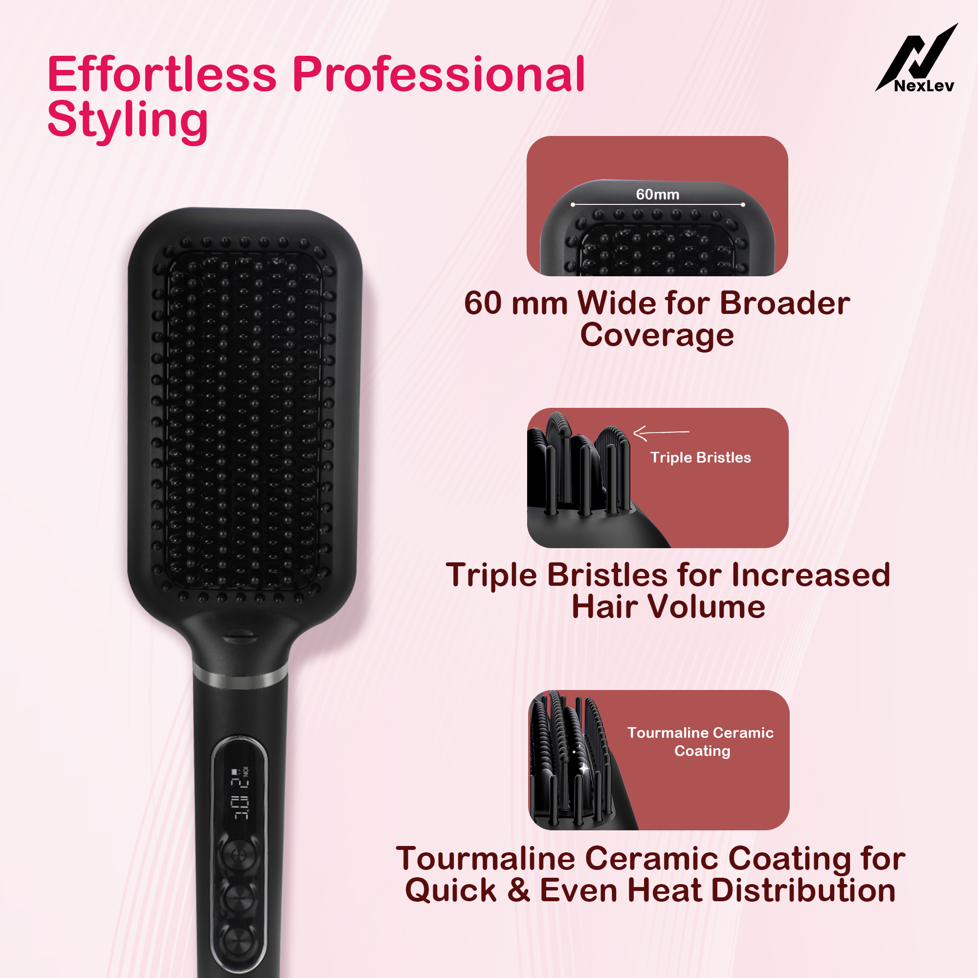 NexLev Hair Straightener Brush HSB-03