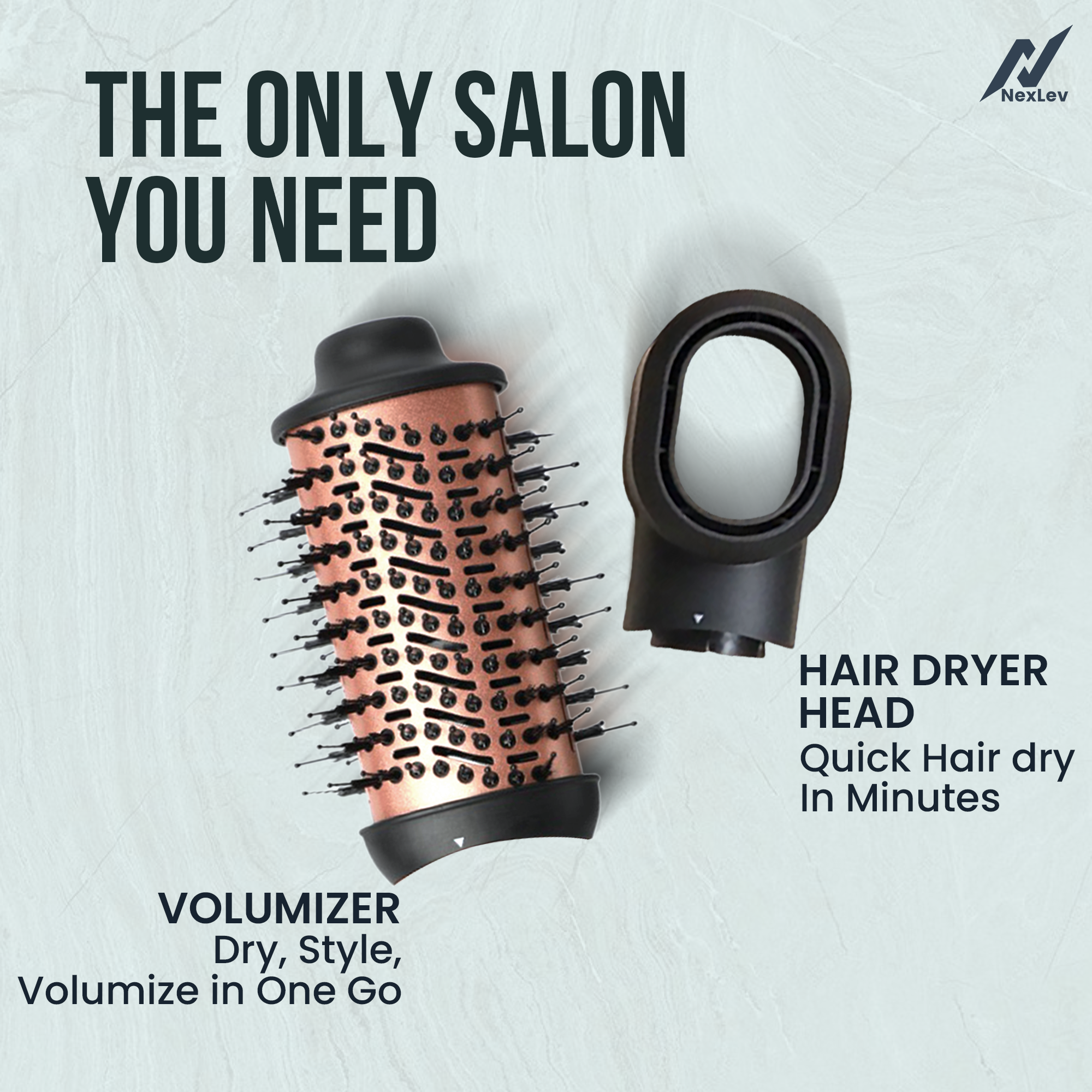 NexLev Ionic 2 in 1 Hair Volumizer Brush + Hair Dryer V-03