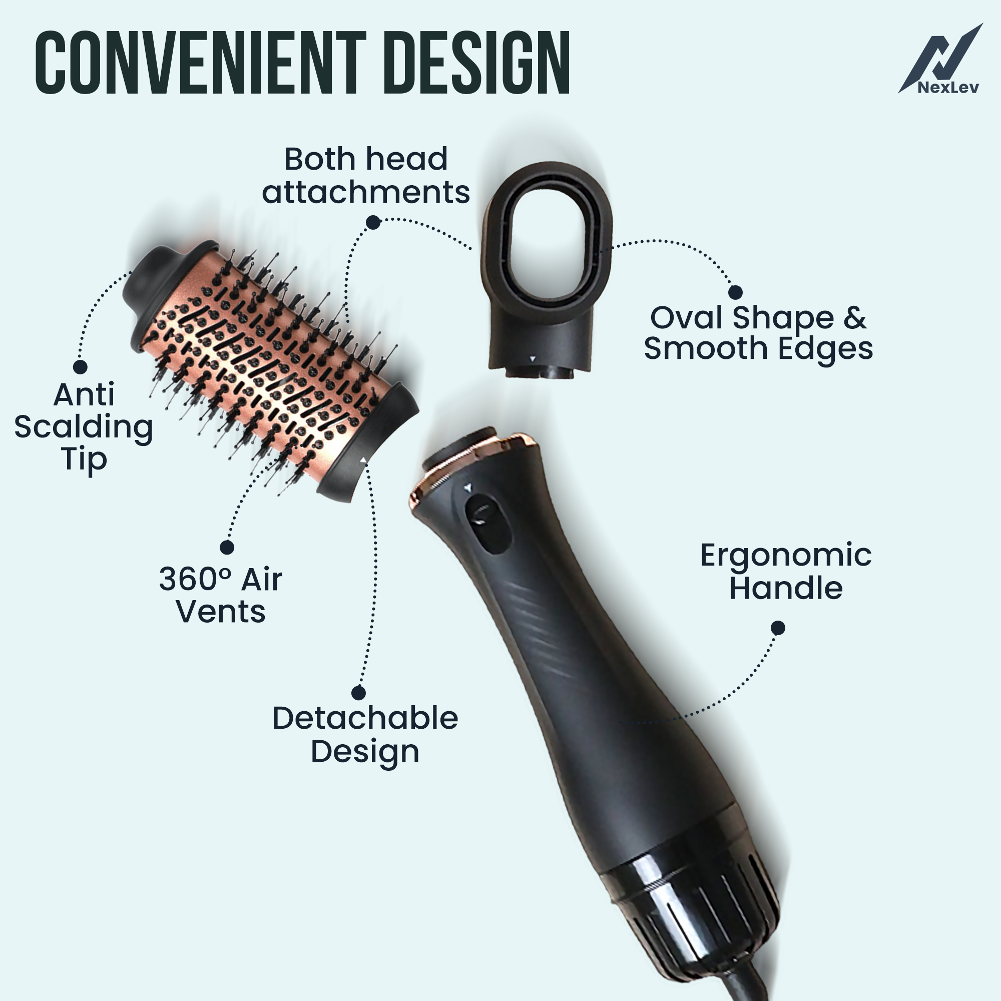 NexLev Ionic 2 in 1 Hair Volumizer Brush + Hair Dryer V-03