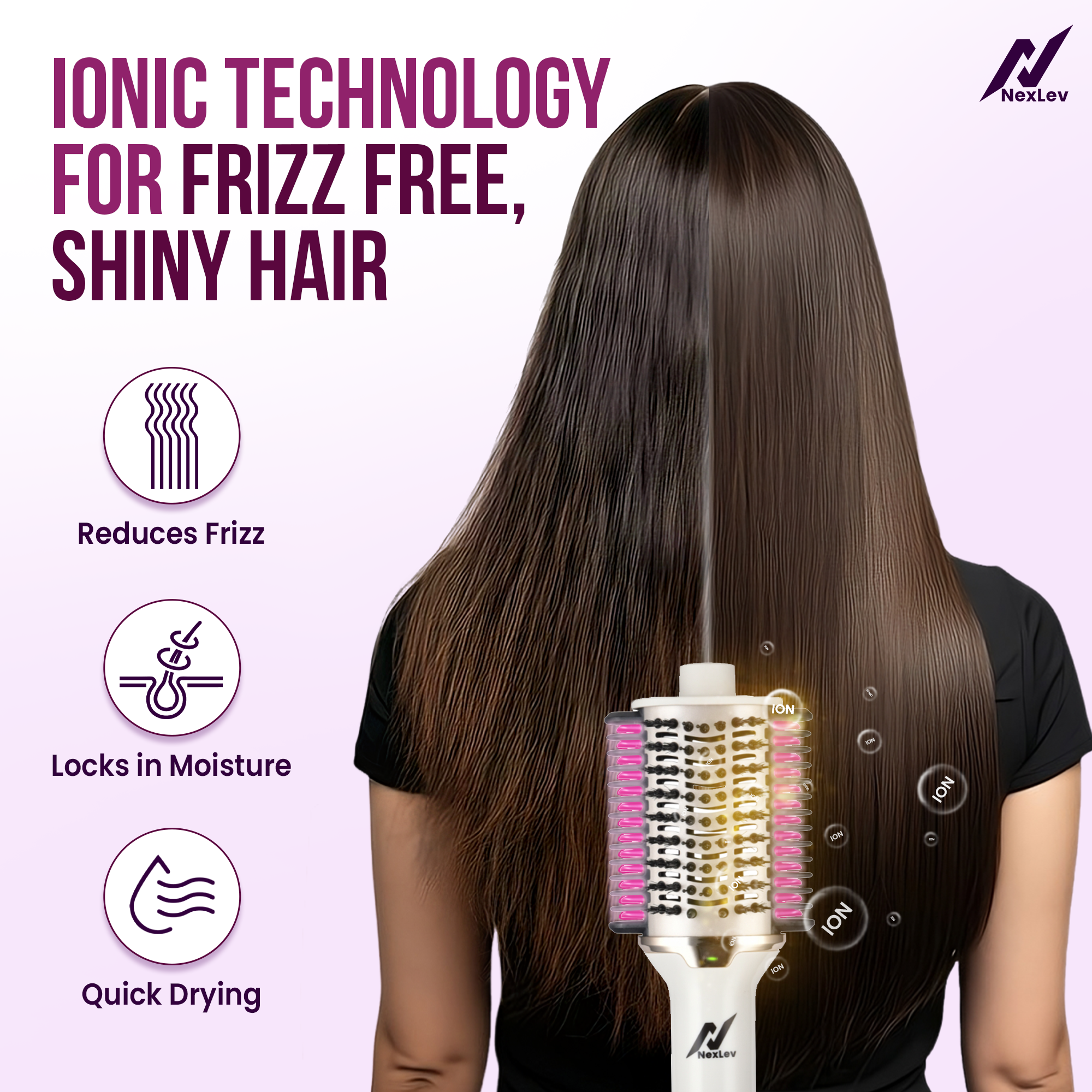 NexLev IONIC Volumizer + Straightening Brush|V-02