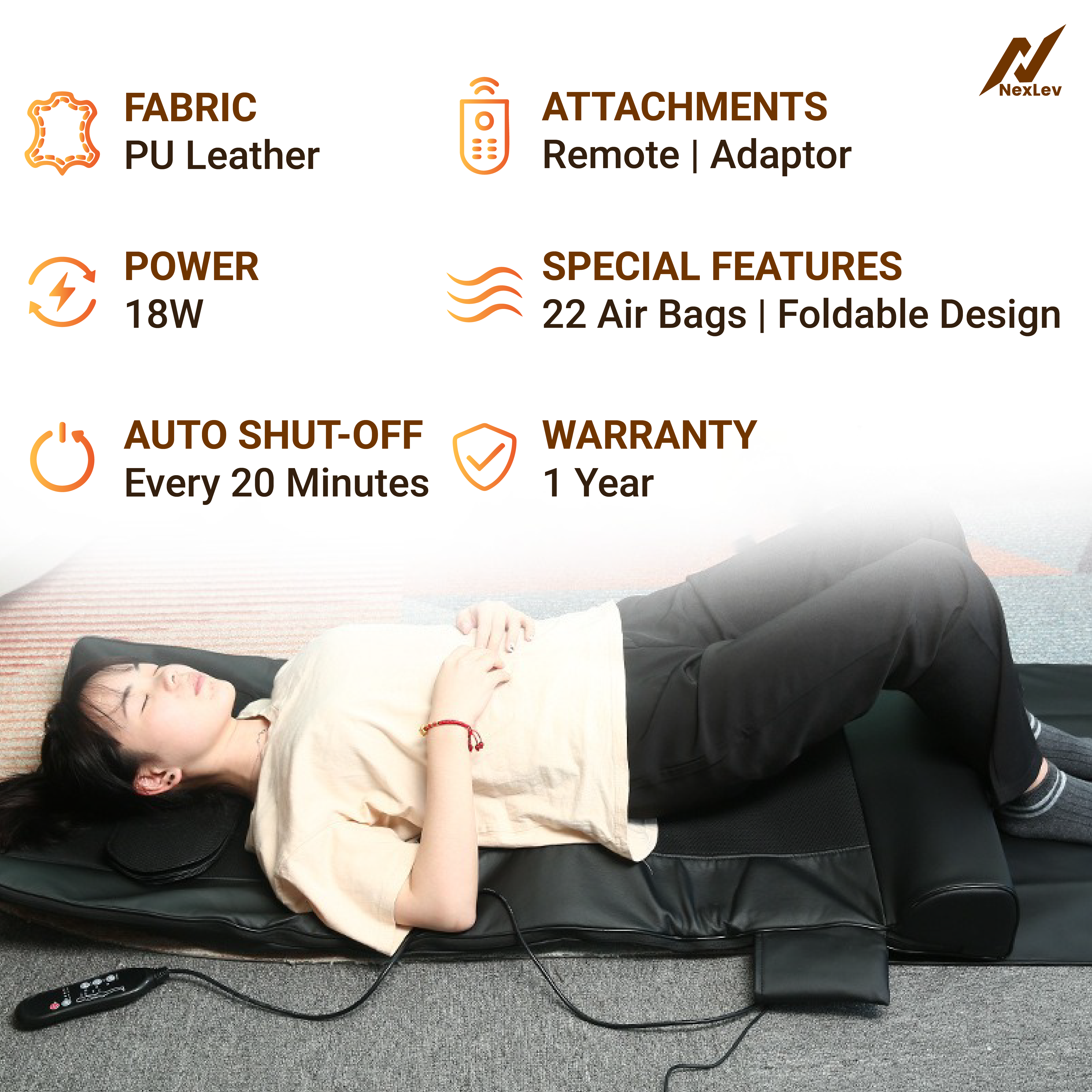 NexLev Massage Mat with Air Compression | Foldable Design | 22 Air Bags for Complete Hand Style Relaxation | MM-01