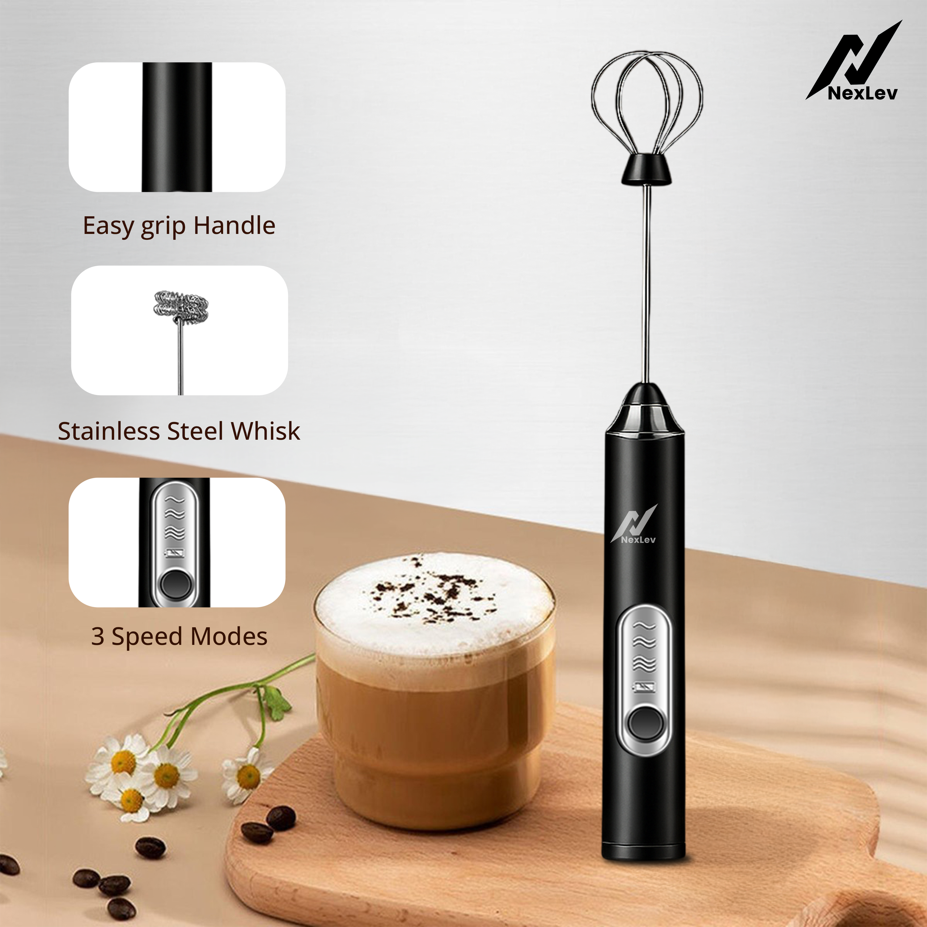 NexLev Rechargeable Milk Frother & Whisk MF-01